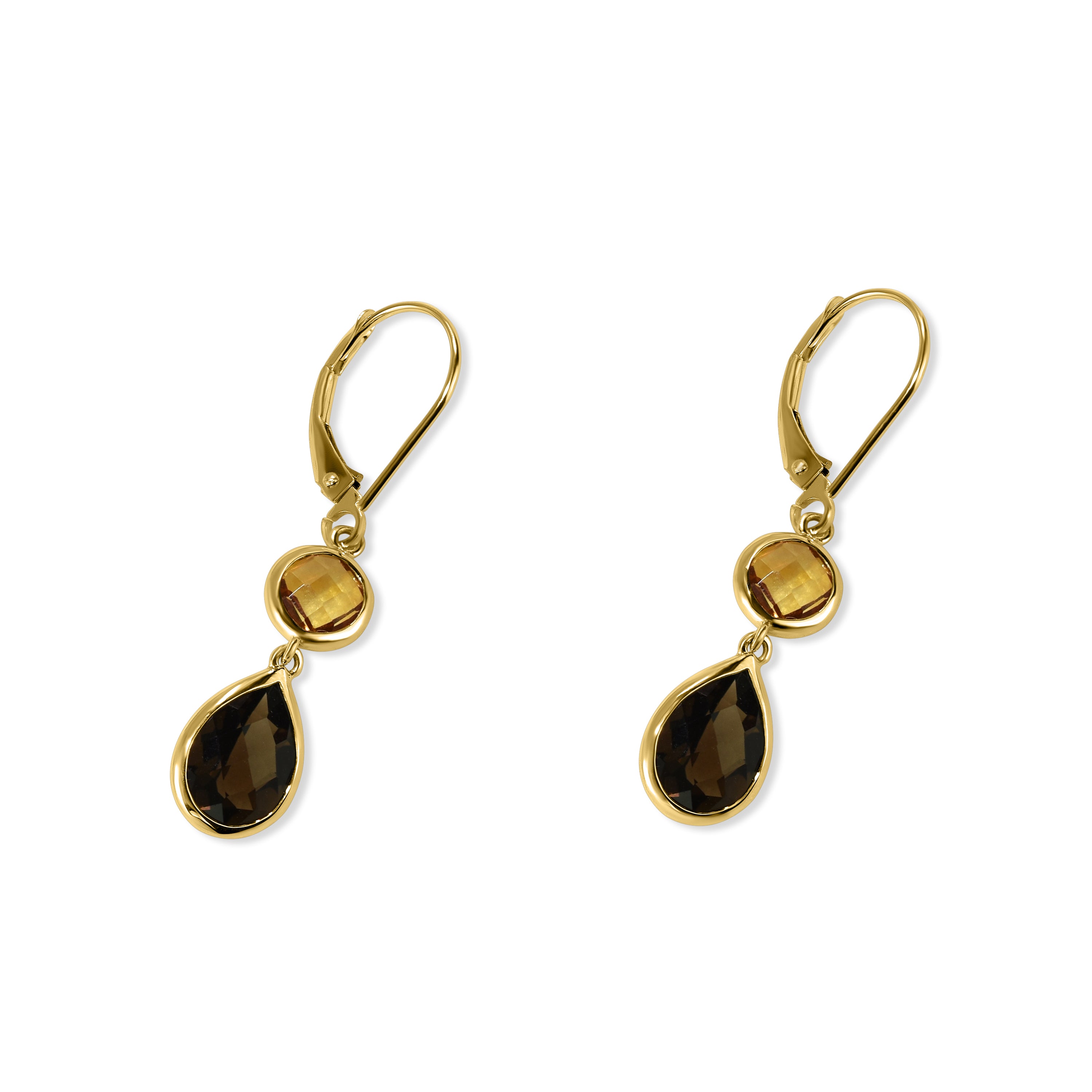 14k Citrine Smoky Quartz Leverback Earring