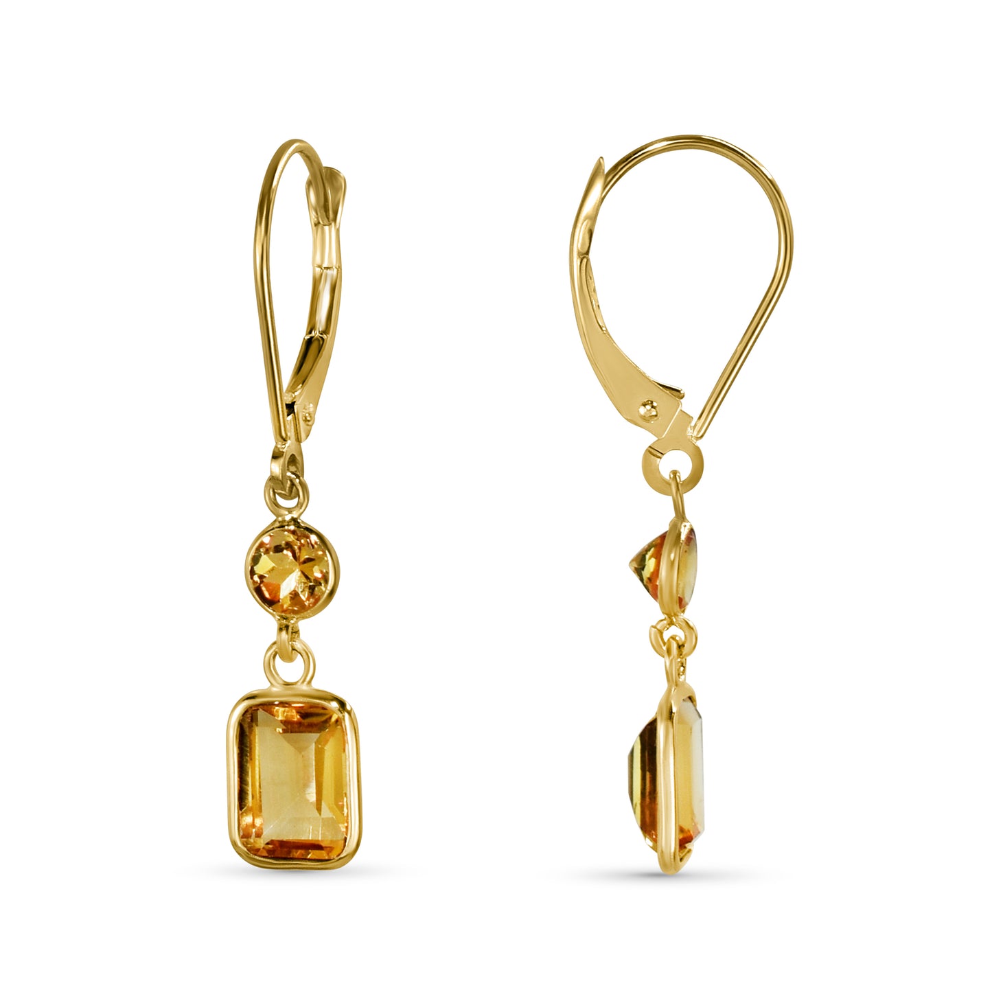 14k Citrine Bezel Drop Leverback Earring