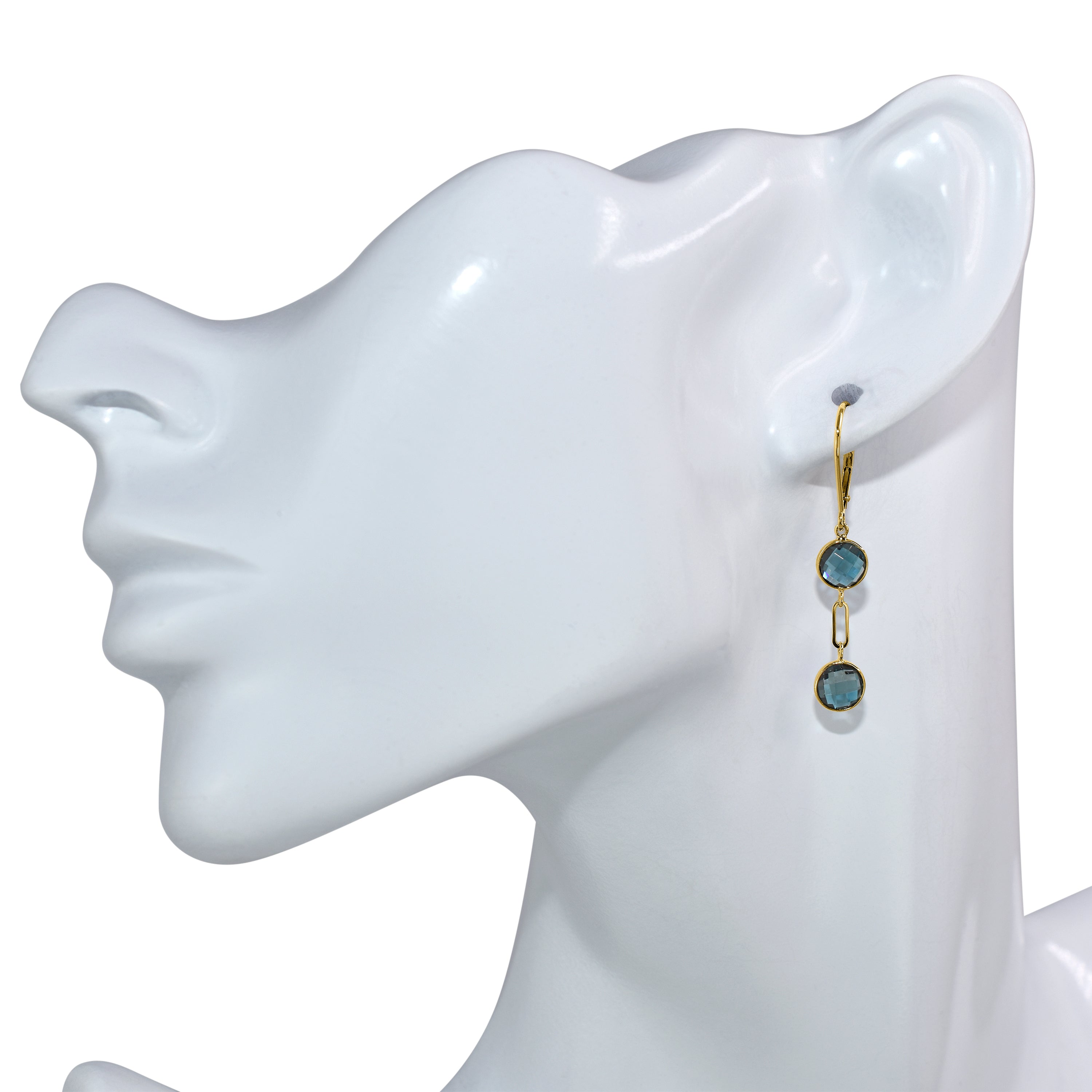 14k London Blue Topaz Paperclip Dangle Leverback Earring