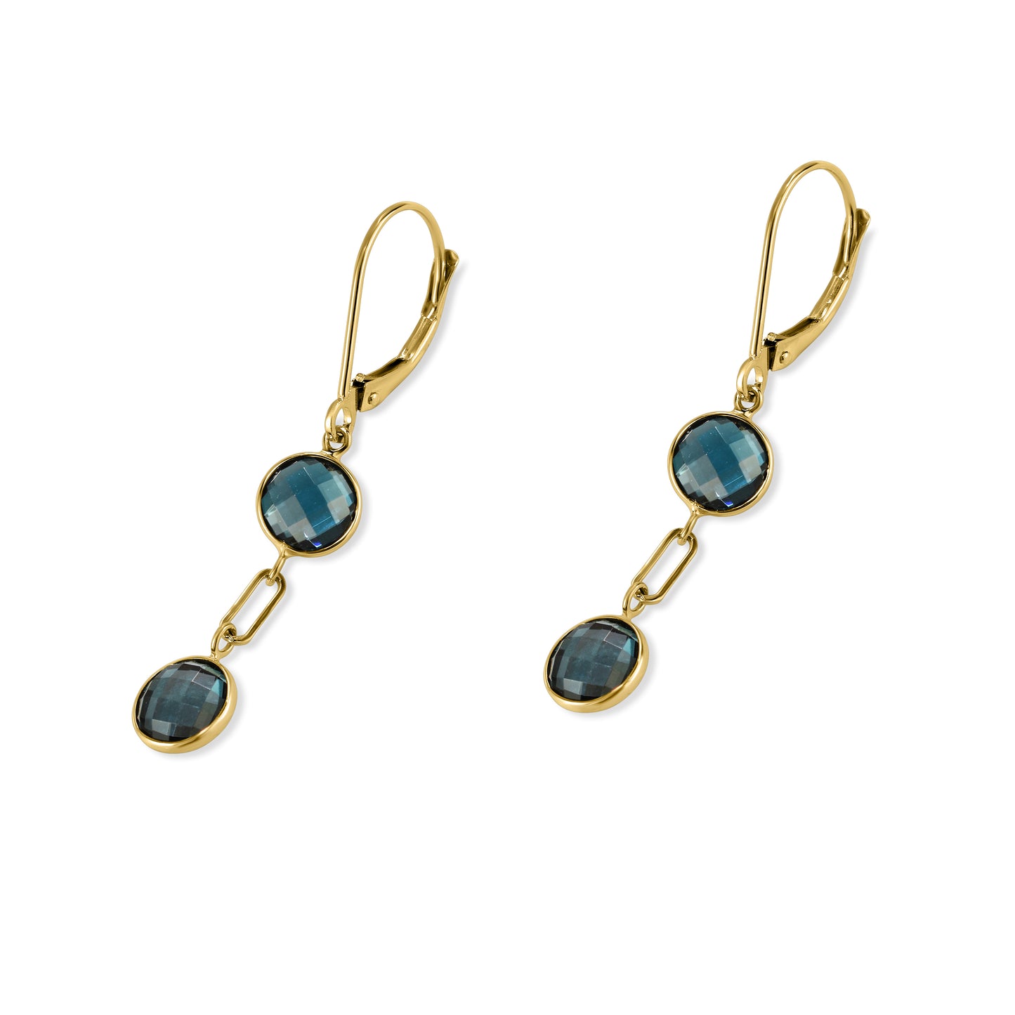 14k London Blue Topaz Paperclip Dangle Leverback Earring