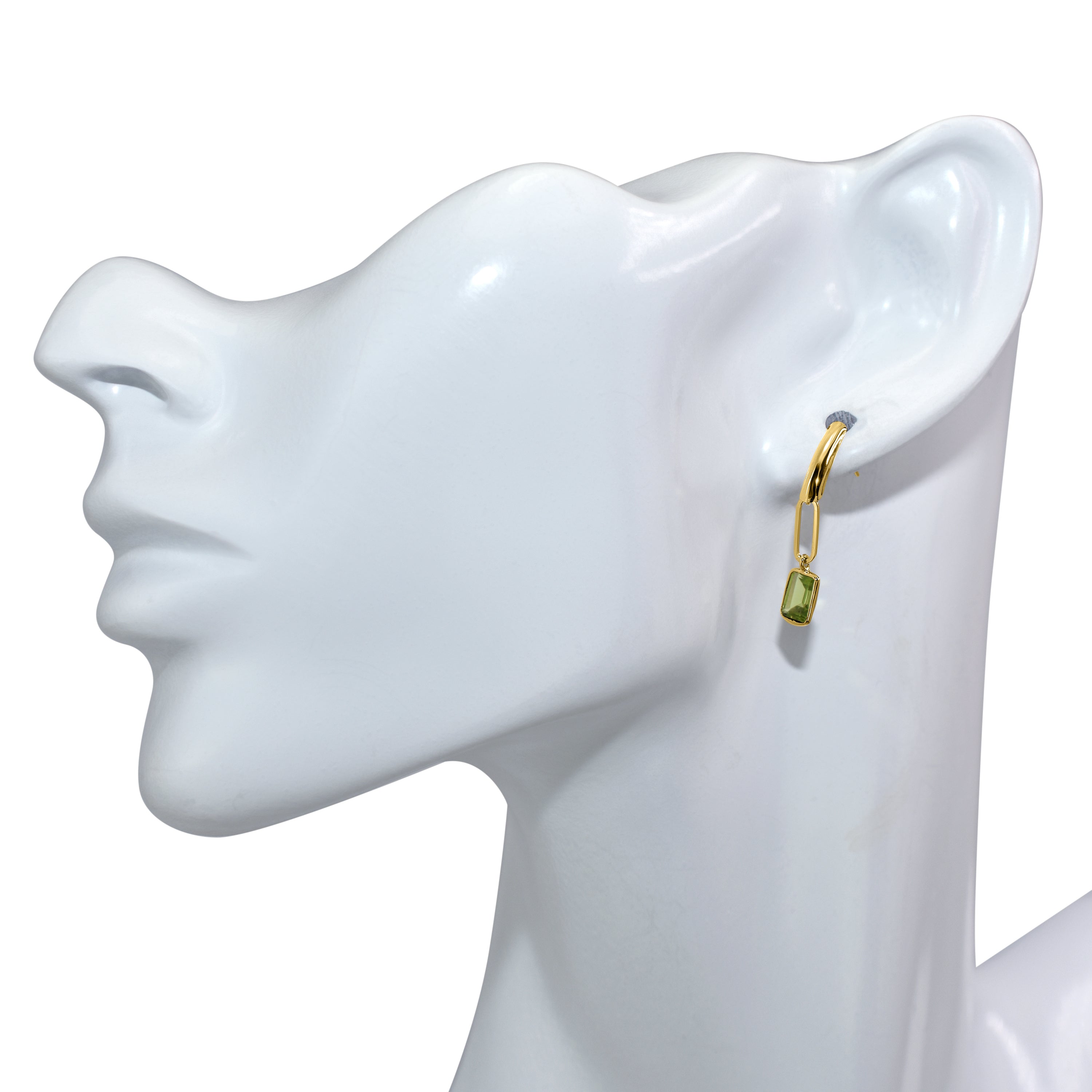 14k Peridot Paperclip Bar Post Earring
