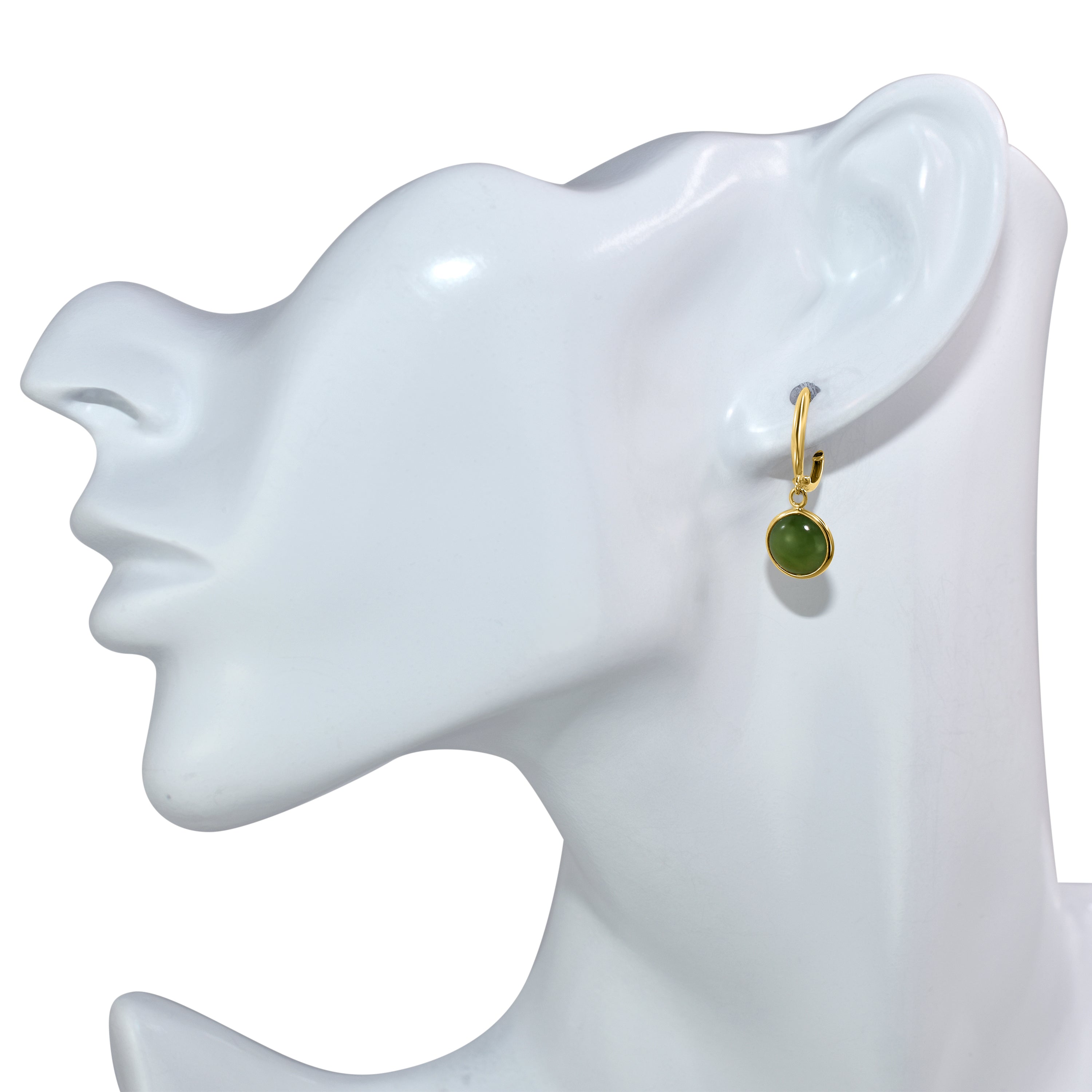 14k Nephrite Jade Round Bezel Hoop Earring