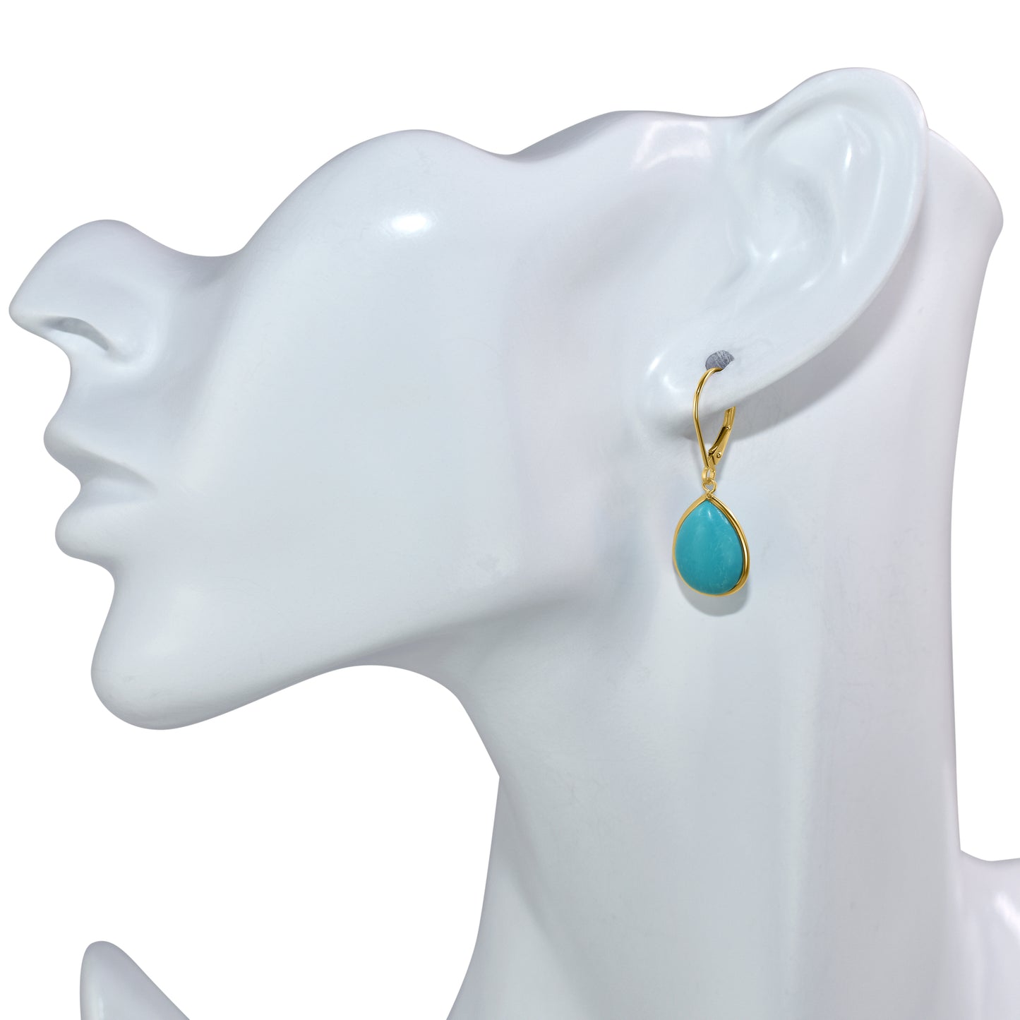 14k Turquoise Pear Shape Bezel Leverback Earring