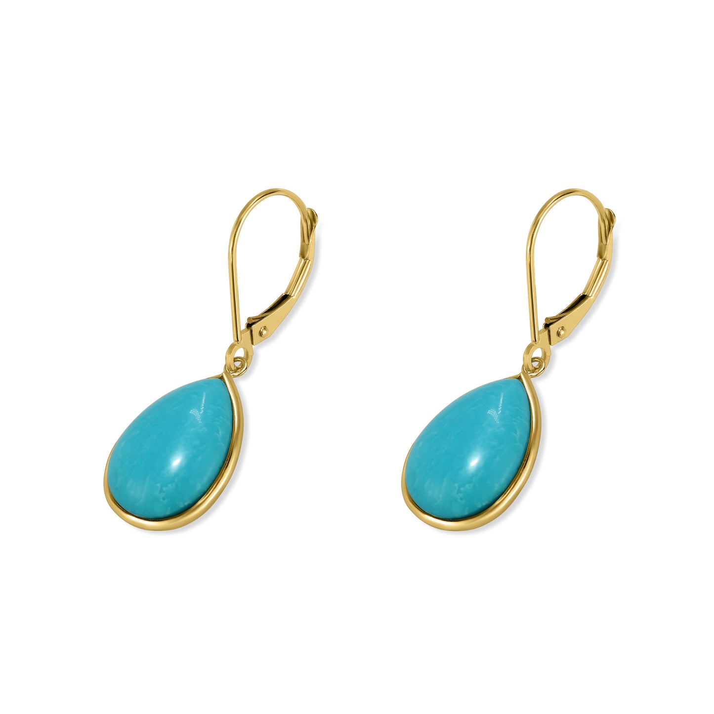 14k Turquoise Pear Shape Bezel Leverback Earring