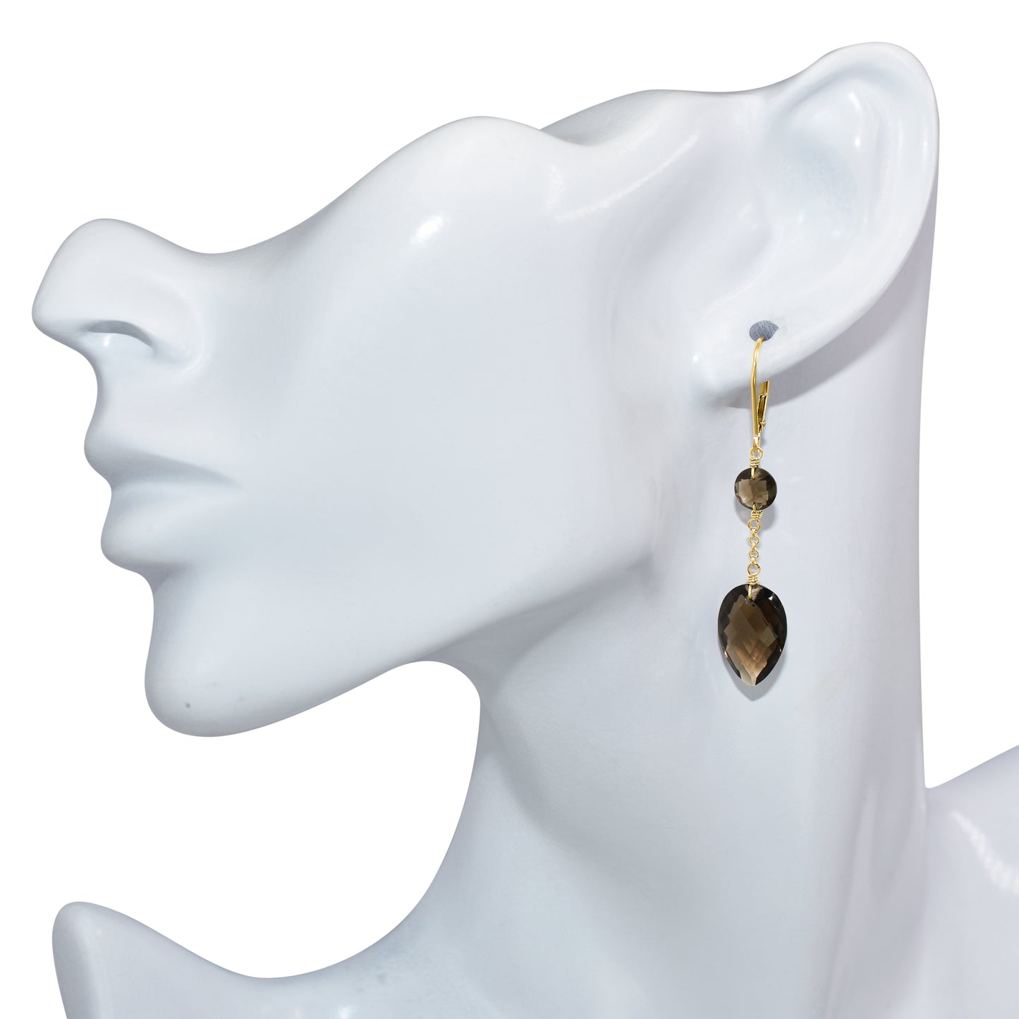 14k Smoky Quartz Dangle Leverback Earring
