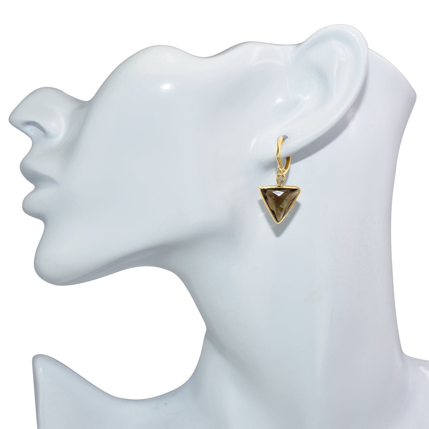 14k Smoky Quartz Triangle Diamond Hoop Earring