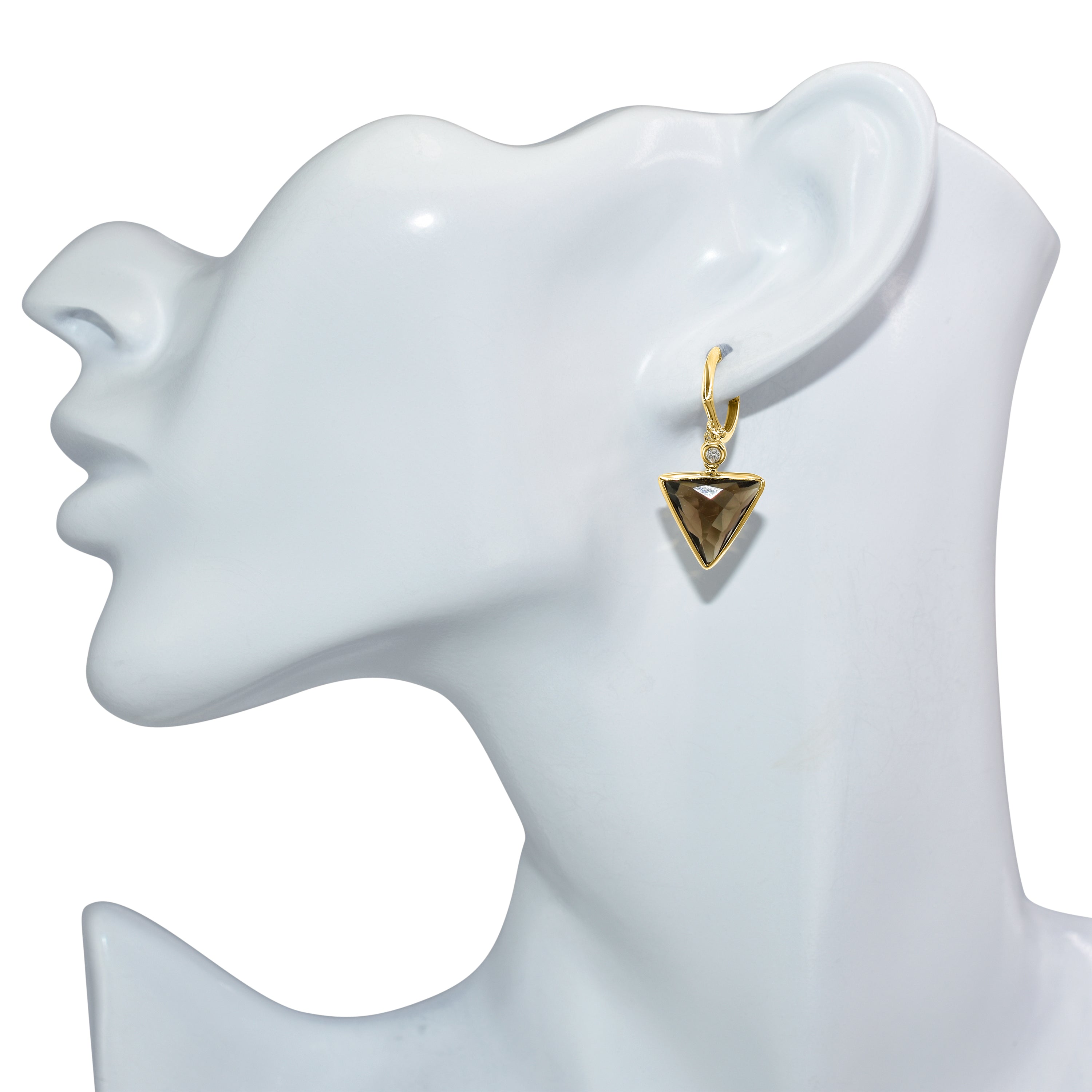 14k Smoky Quartz Triangle Diamond Hoop Earring