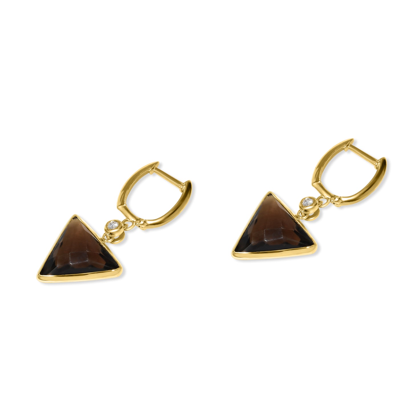 14k Smoky Quartz Triangle Diamond Hoop Earring