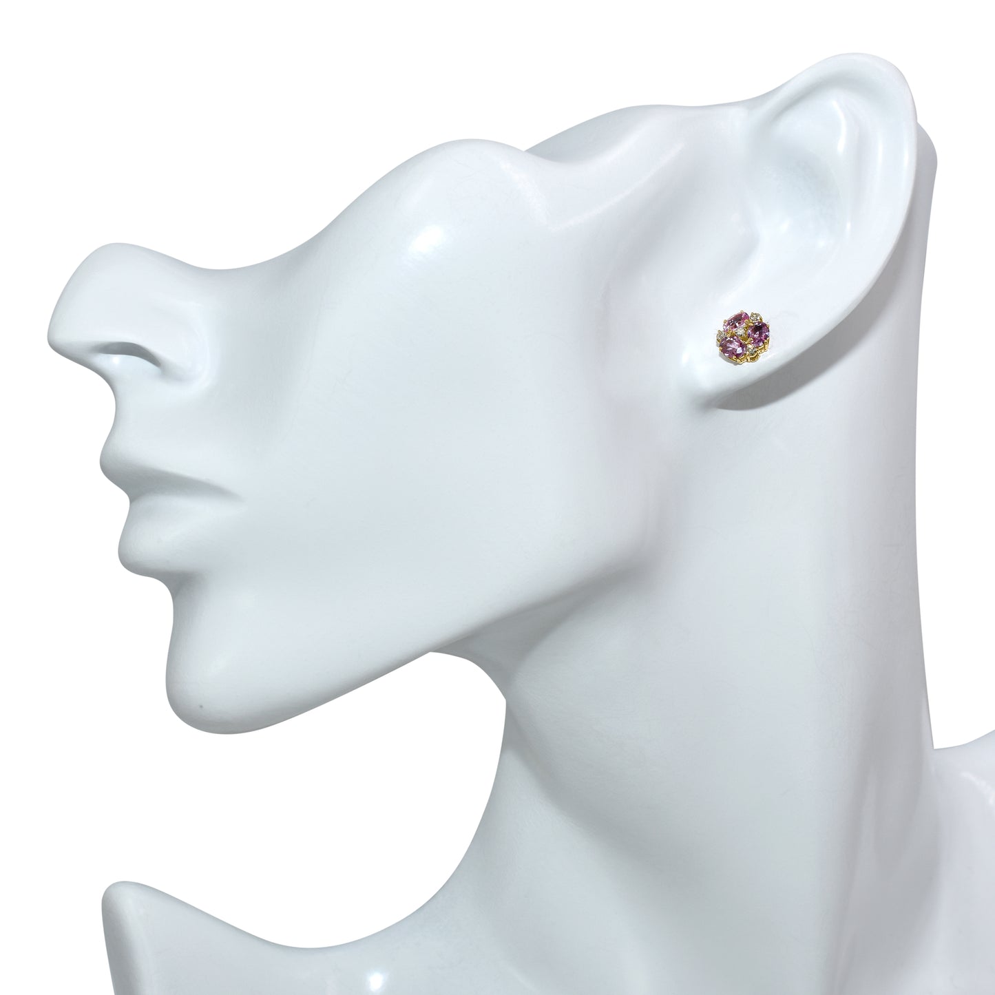 14K Pink Sapphire Diamond Cluster Earring 1.39ct