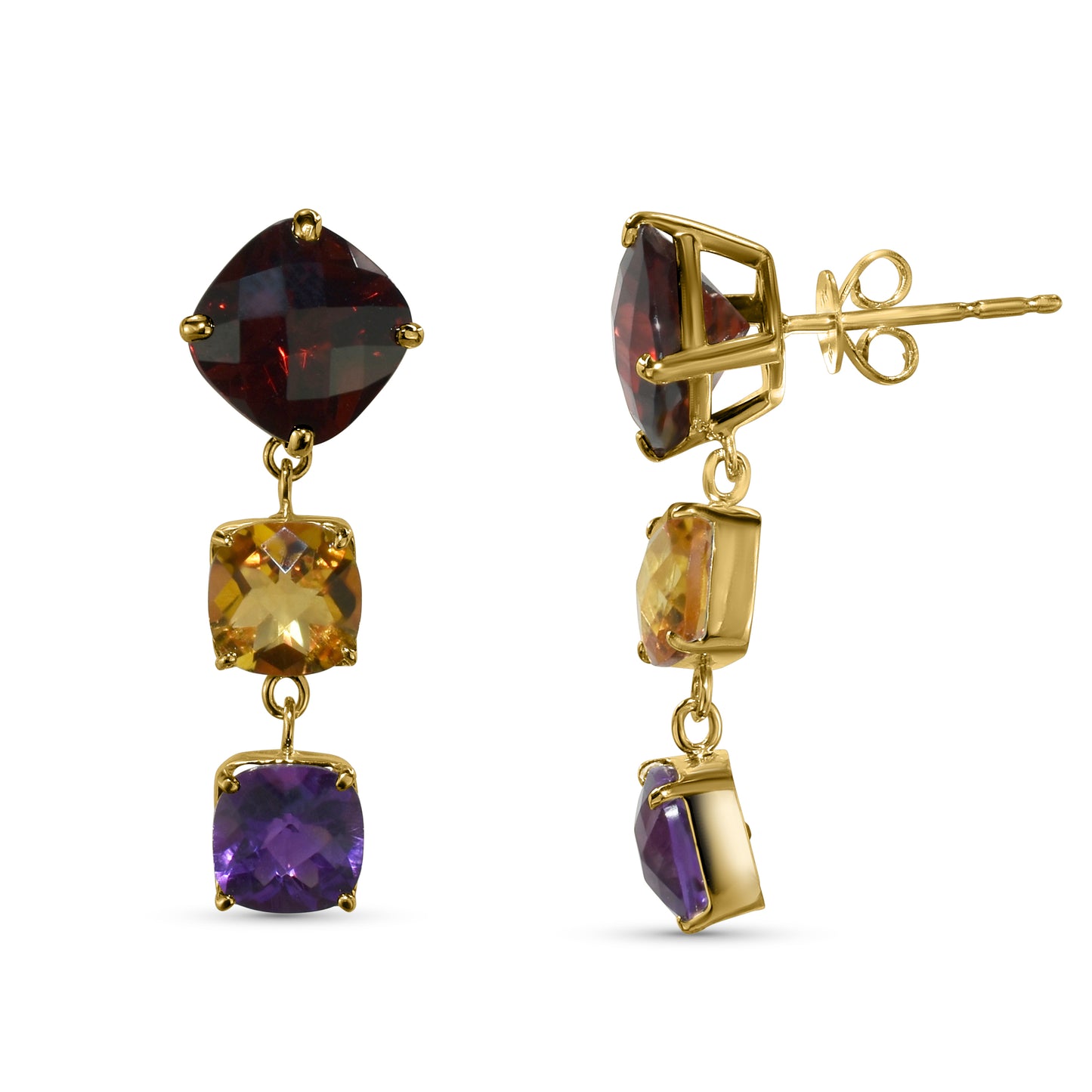14k Multi Gemstone Triple Dangle Post Earring