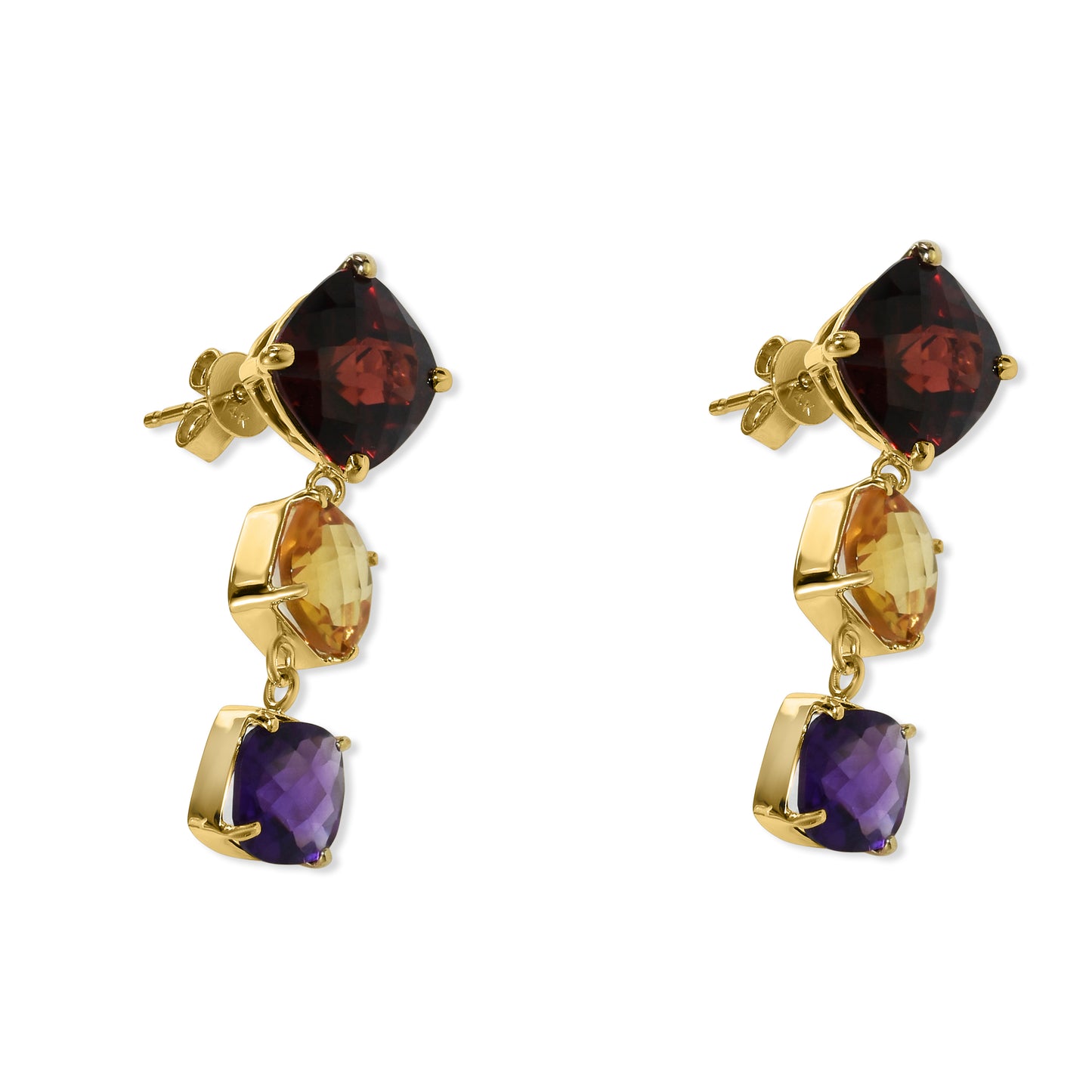 14k Multi Gemstone Triple Dangle Post Earring