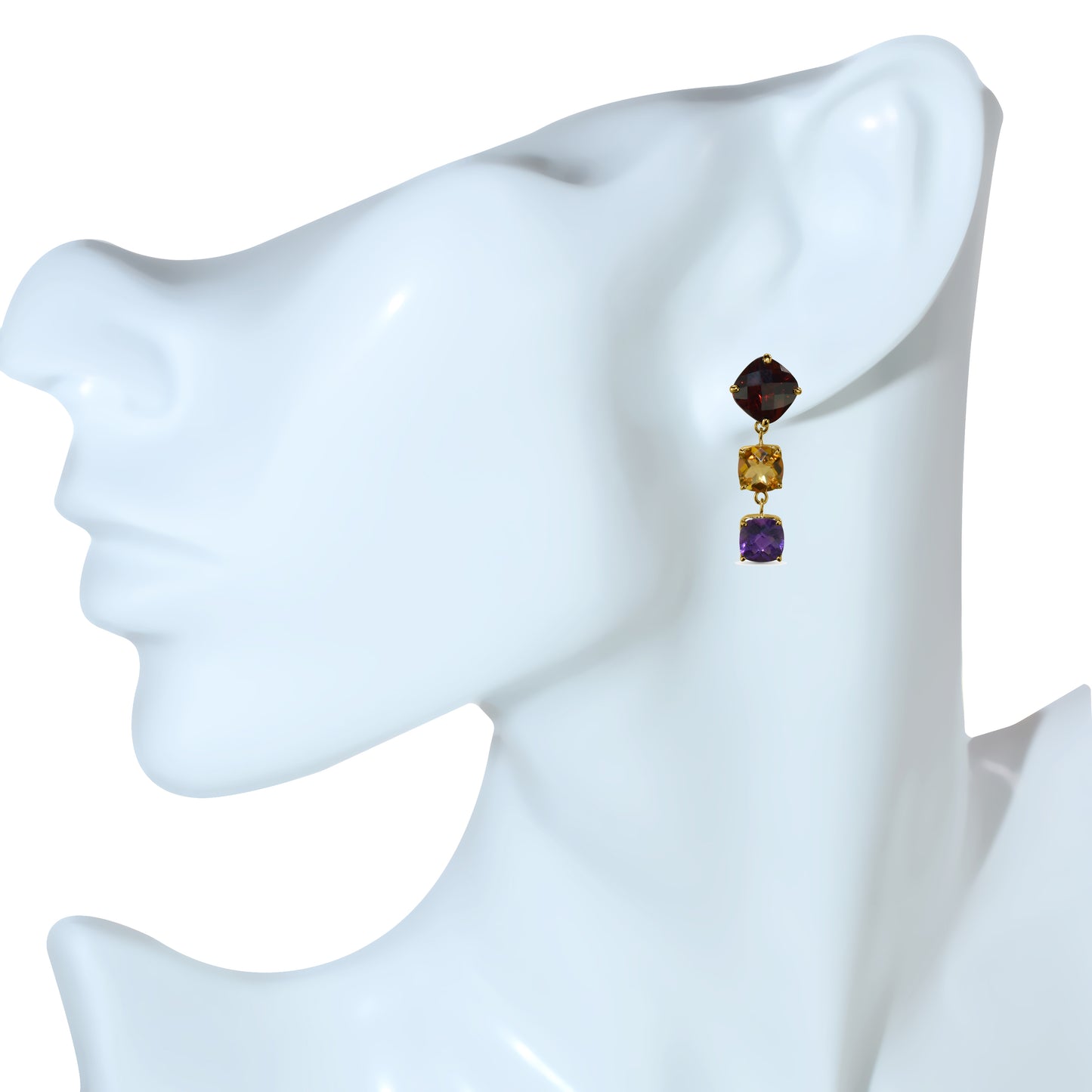 14k Multi Gemstone Triple Dangle Post Earring