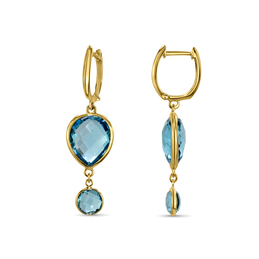 14K Swiss Blue Topaz Pear & Round Hoop Earring