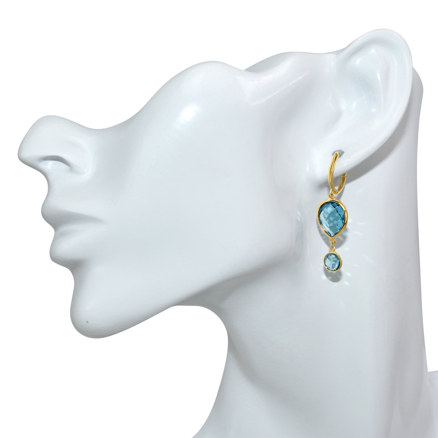 14K Swiss Blue Topaz Pear & Round Hoop Earring