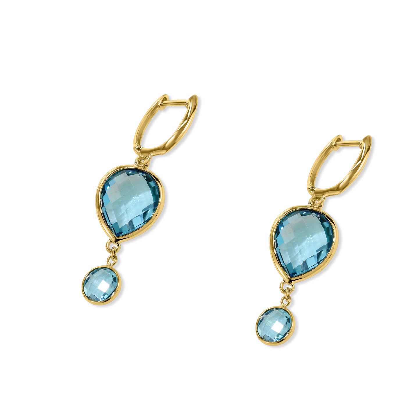 14K Swiss Blue Topaz Pear & Round Hoop Earring