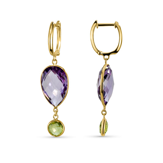14k Amethyst Peridot Hoop Earring