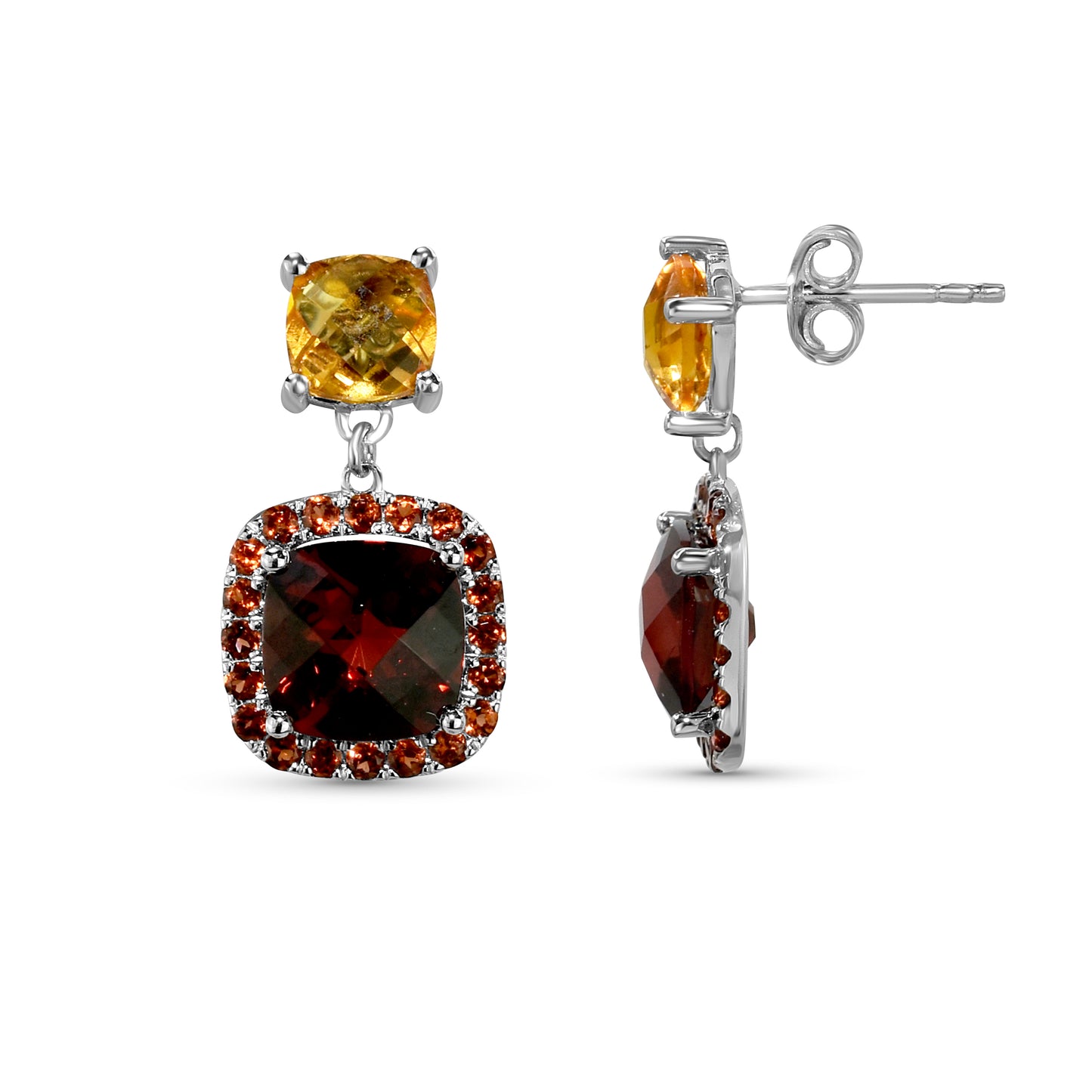 14k White Gold Citrine Garnet Post Earring