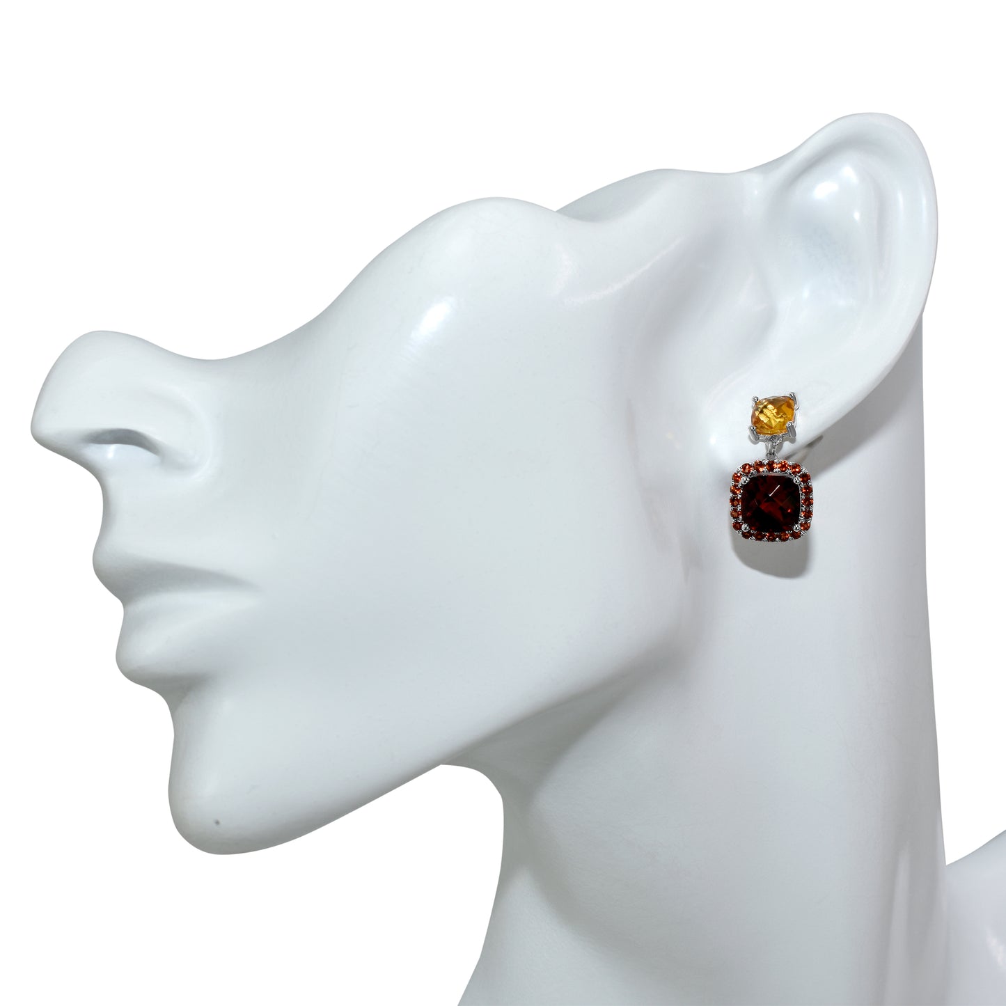 14k White Gold Citrine Garnet Post Earring