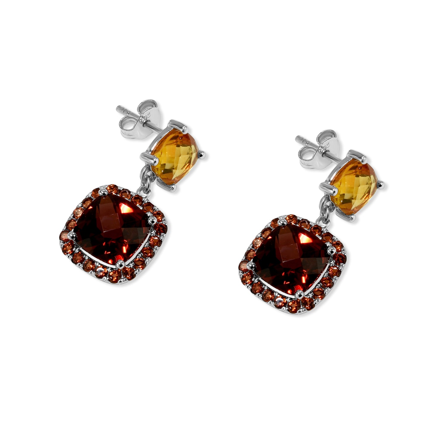 14k White Gold Citrine Garnet Post Earring