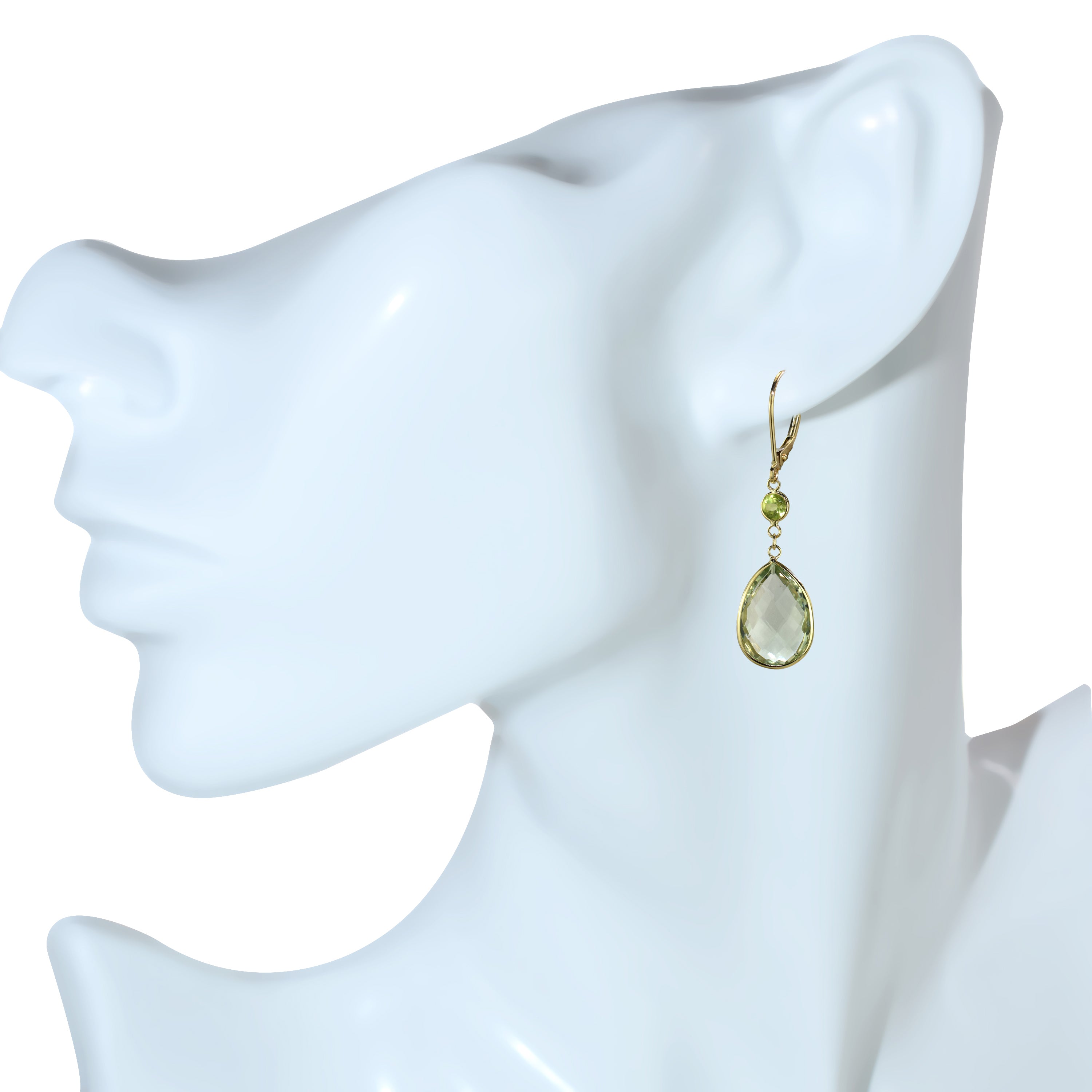 14k Peridot Green Amethyst Leverback Earring
