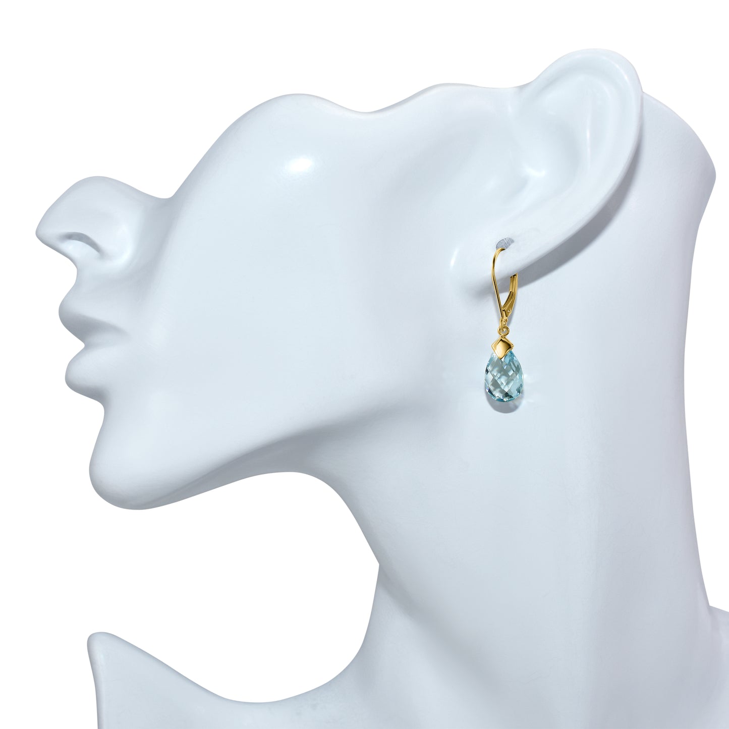 14k Blue Topaz Pear Drop Leverback Earring