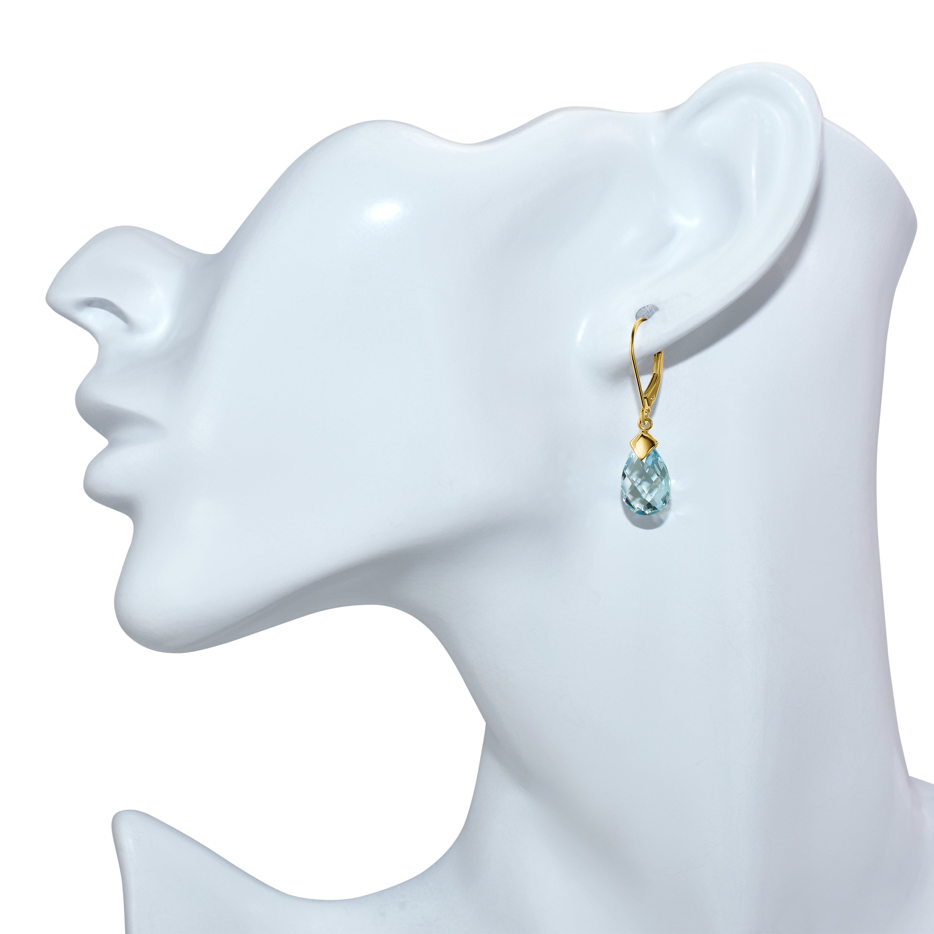 14k Blue Topaz Pear Drop Leverback Earring