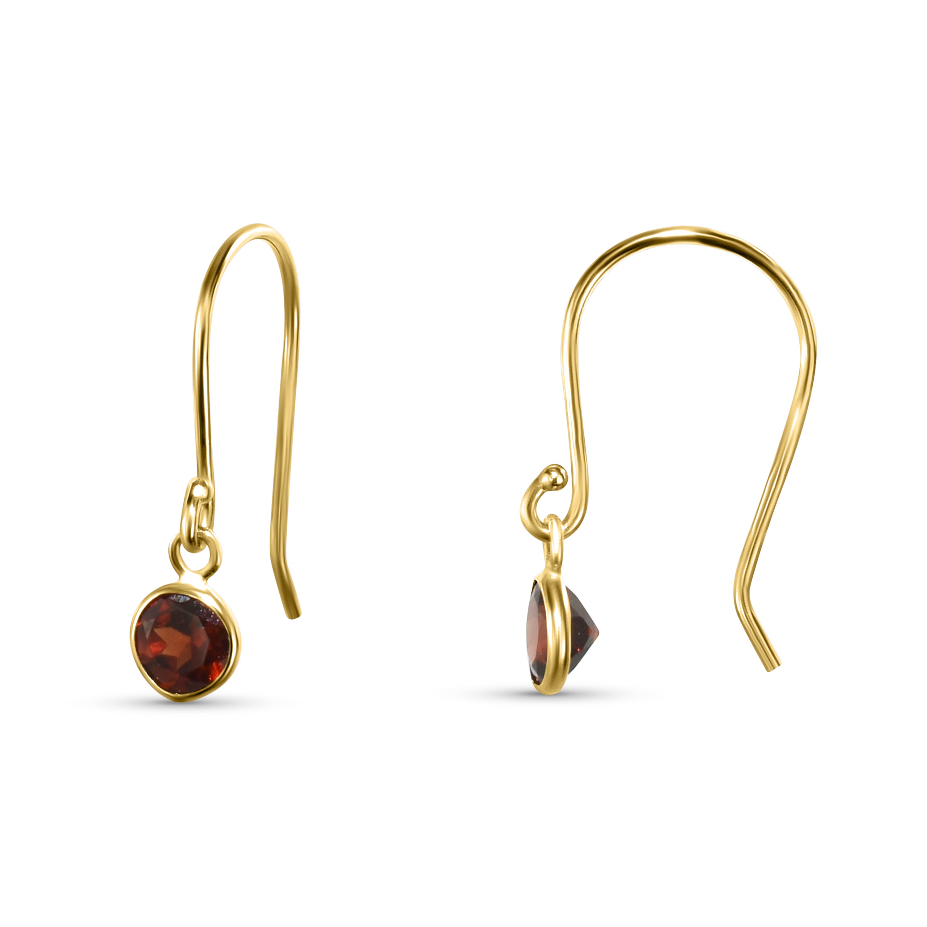 14k Garnet Bezel Drop Hook Earring