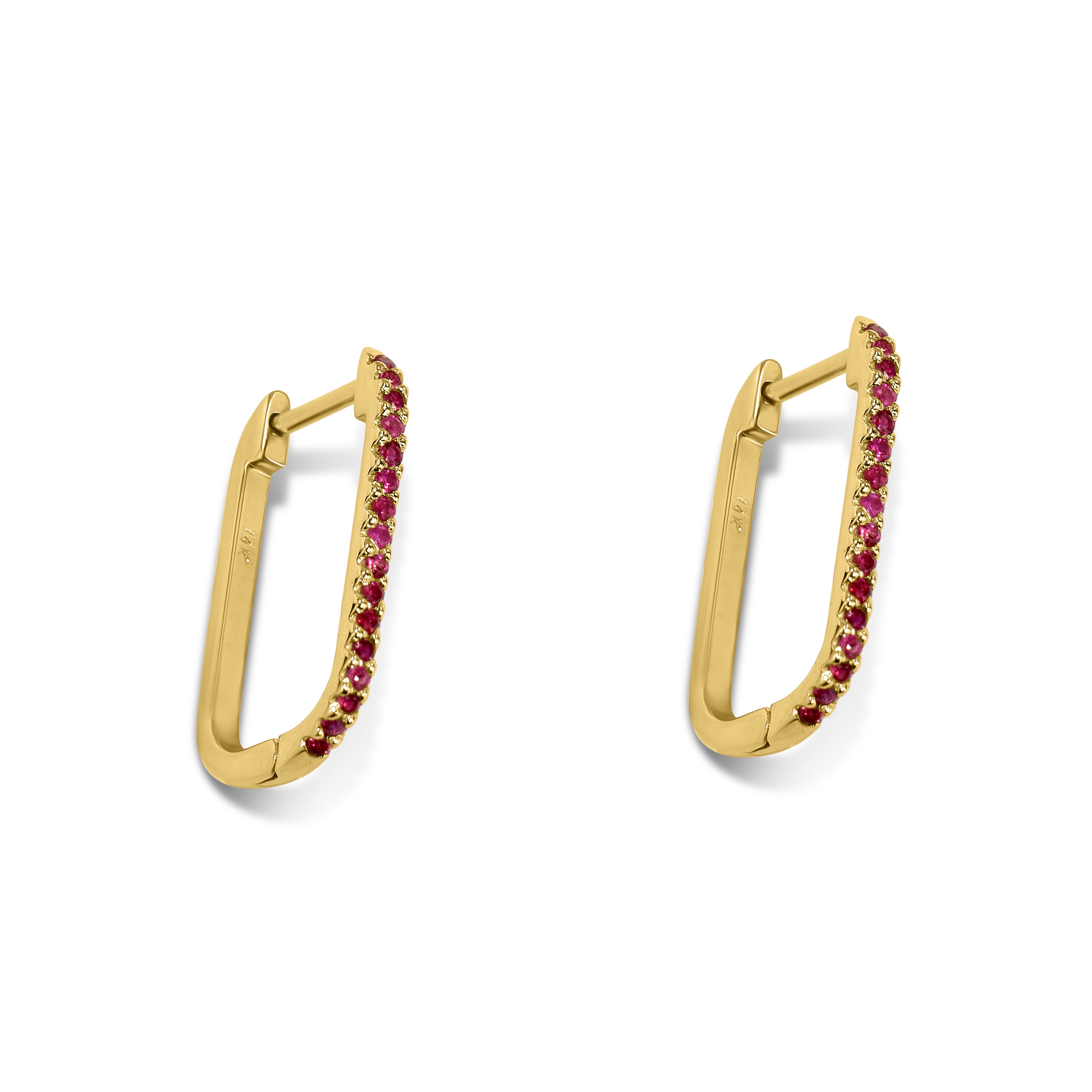 14k Gemstone U-Hoop Earring