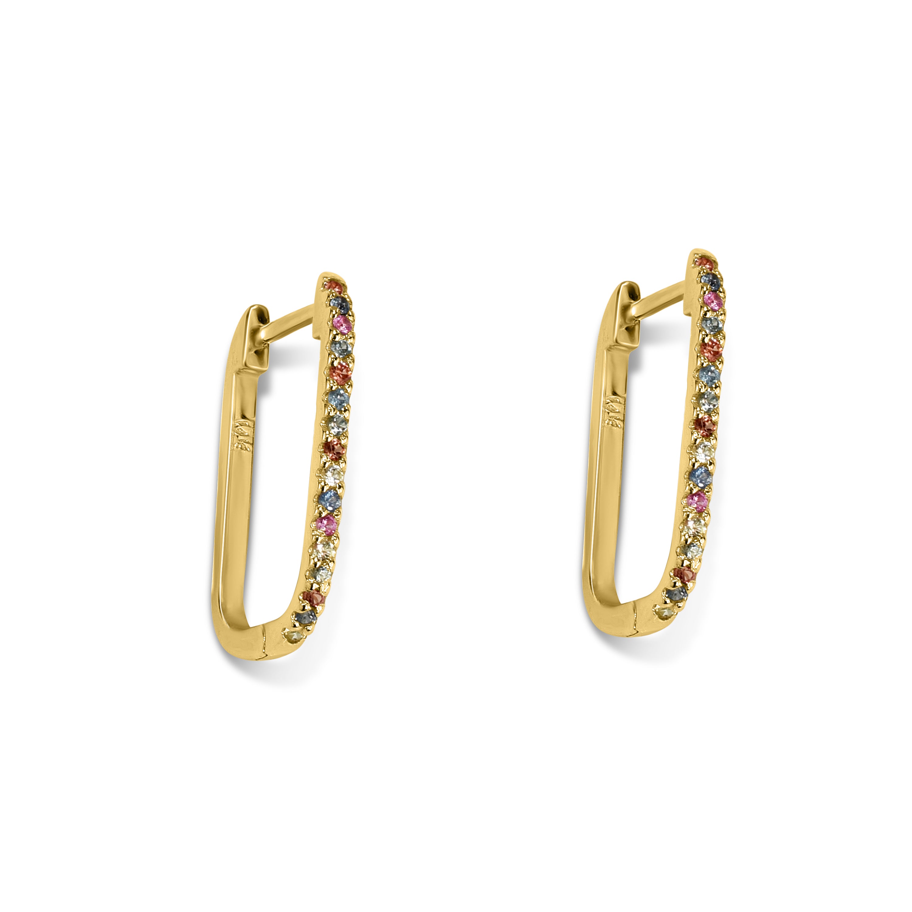 14k Gemstone U-Hoop Earring