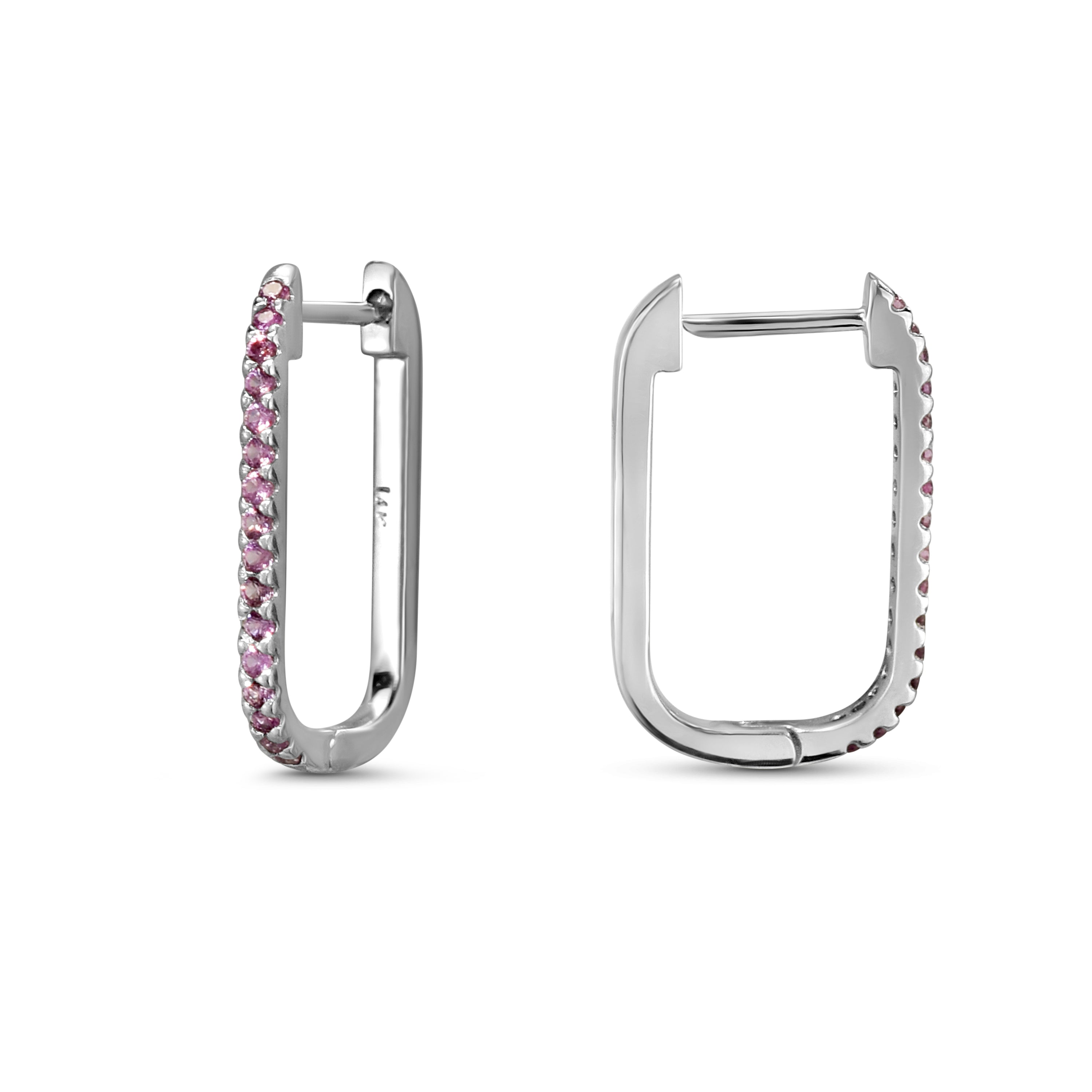 14k Gemstone U-Hoop Earring
