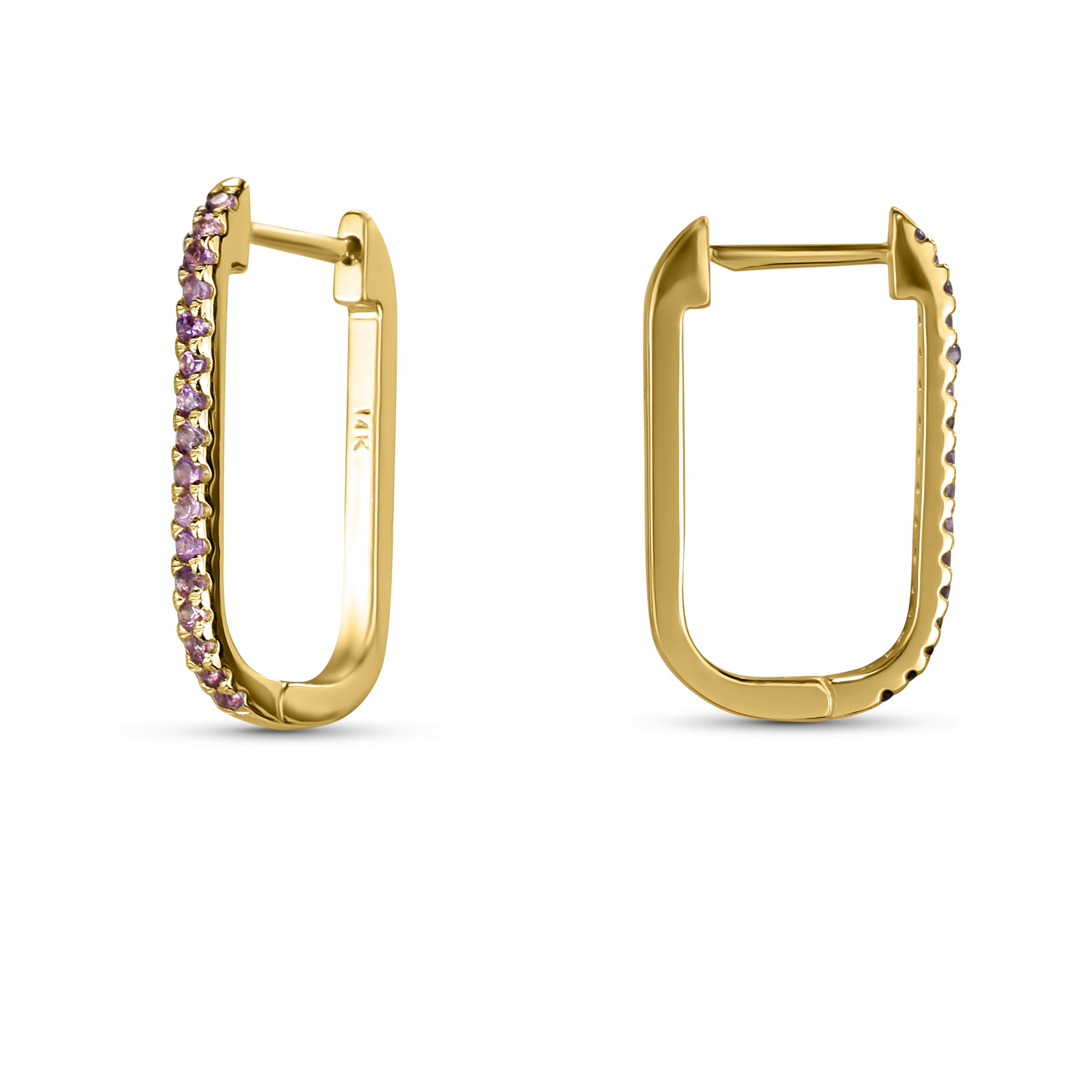 14k Gemstone U-Hoop Earring