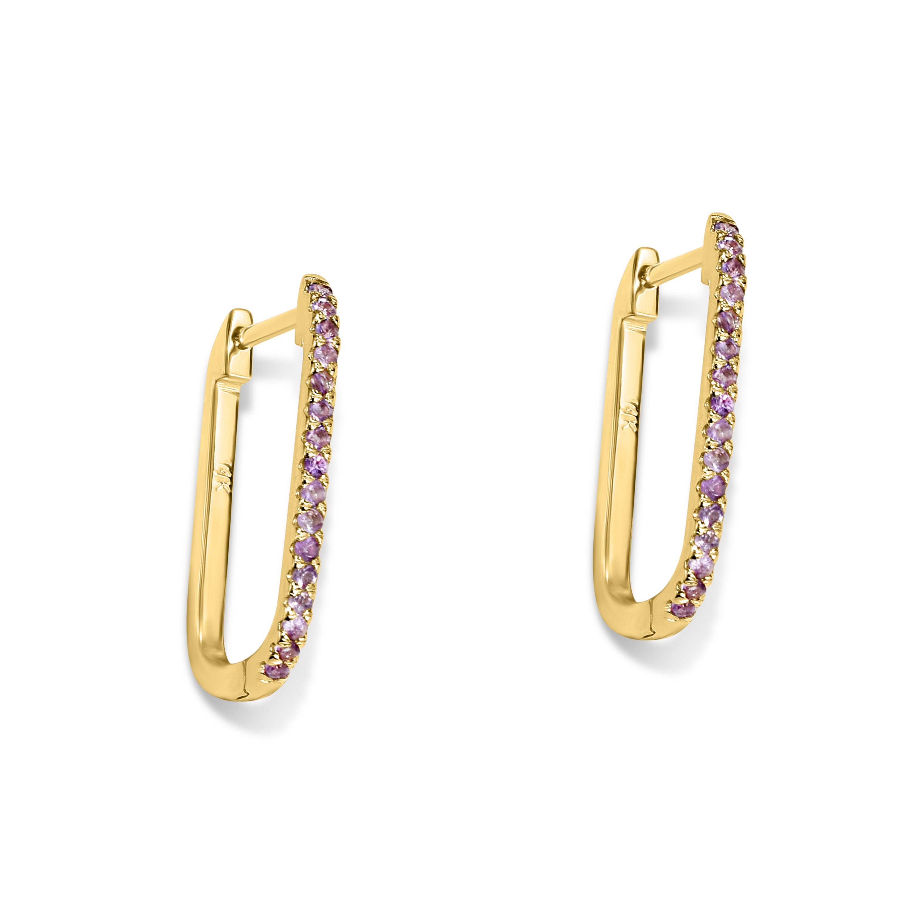14k Gemstone U-Hoop Earring