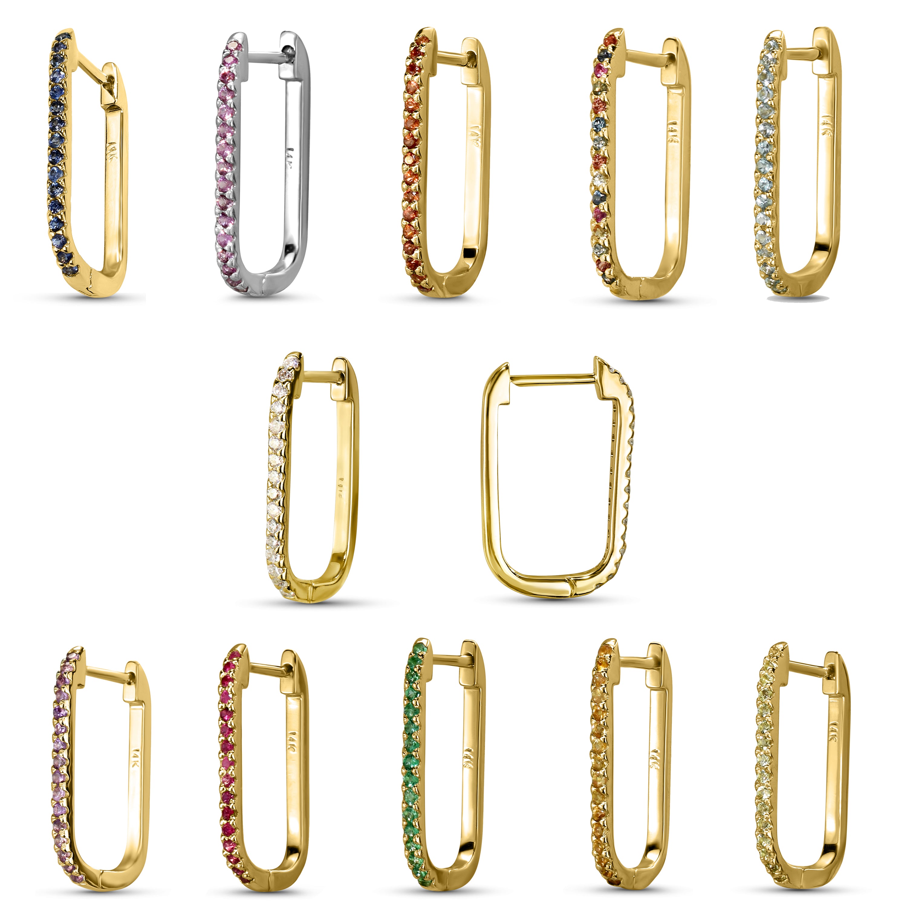 14k Gemstone U-Hoop Earring