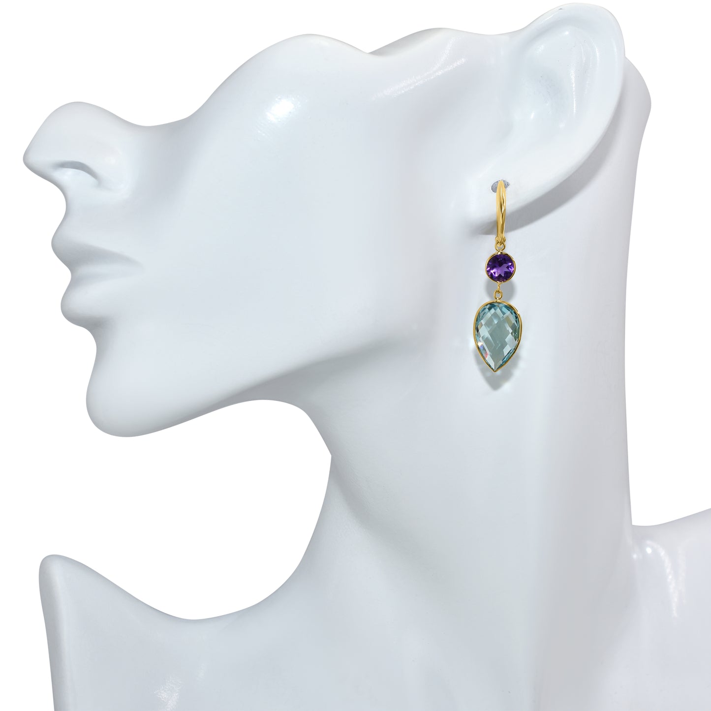 14k Amethyst Blue Topaz Hoop Earring