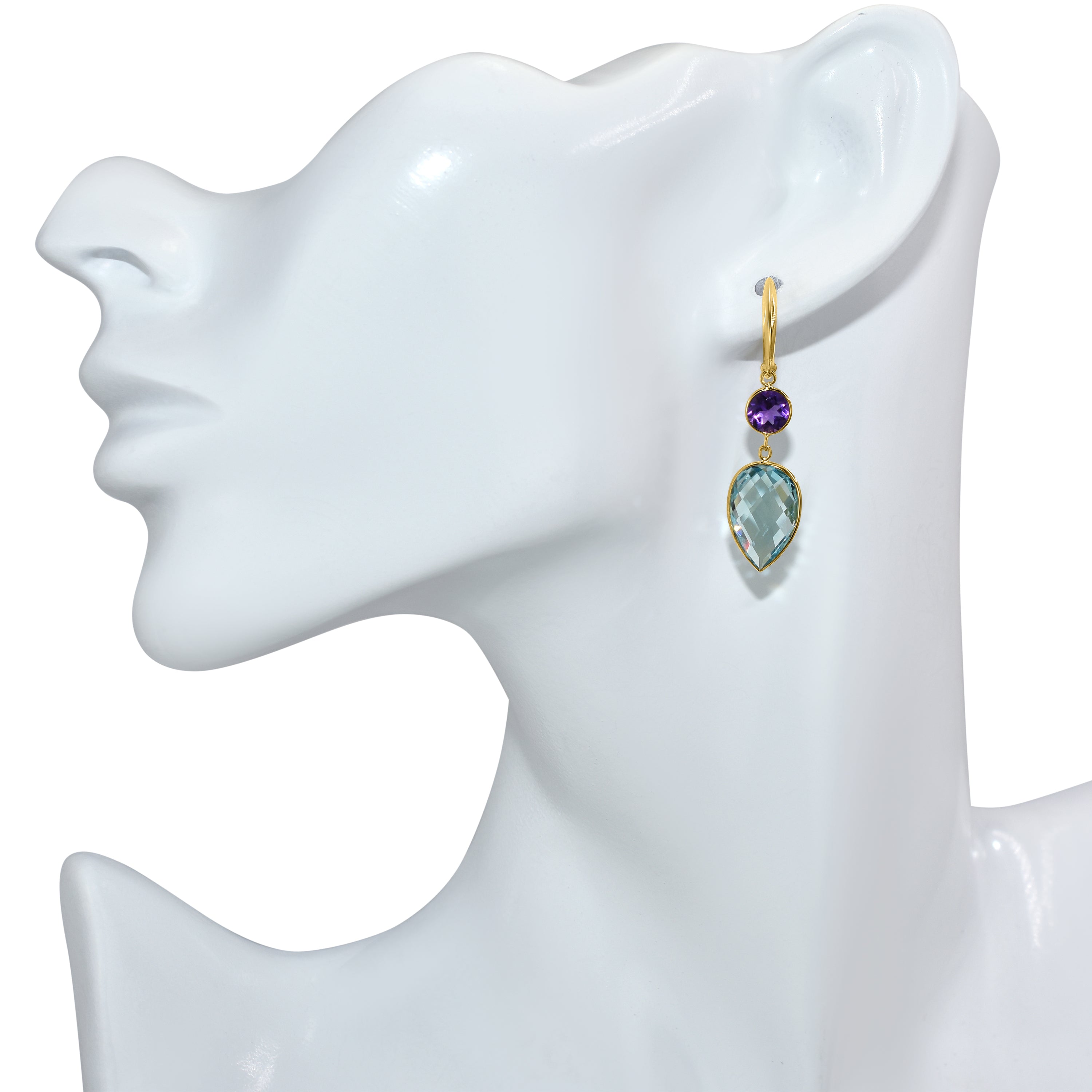 14k Amethyst Blue Topaz Hoop Earring