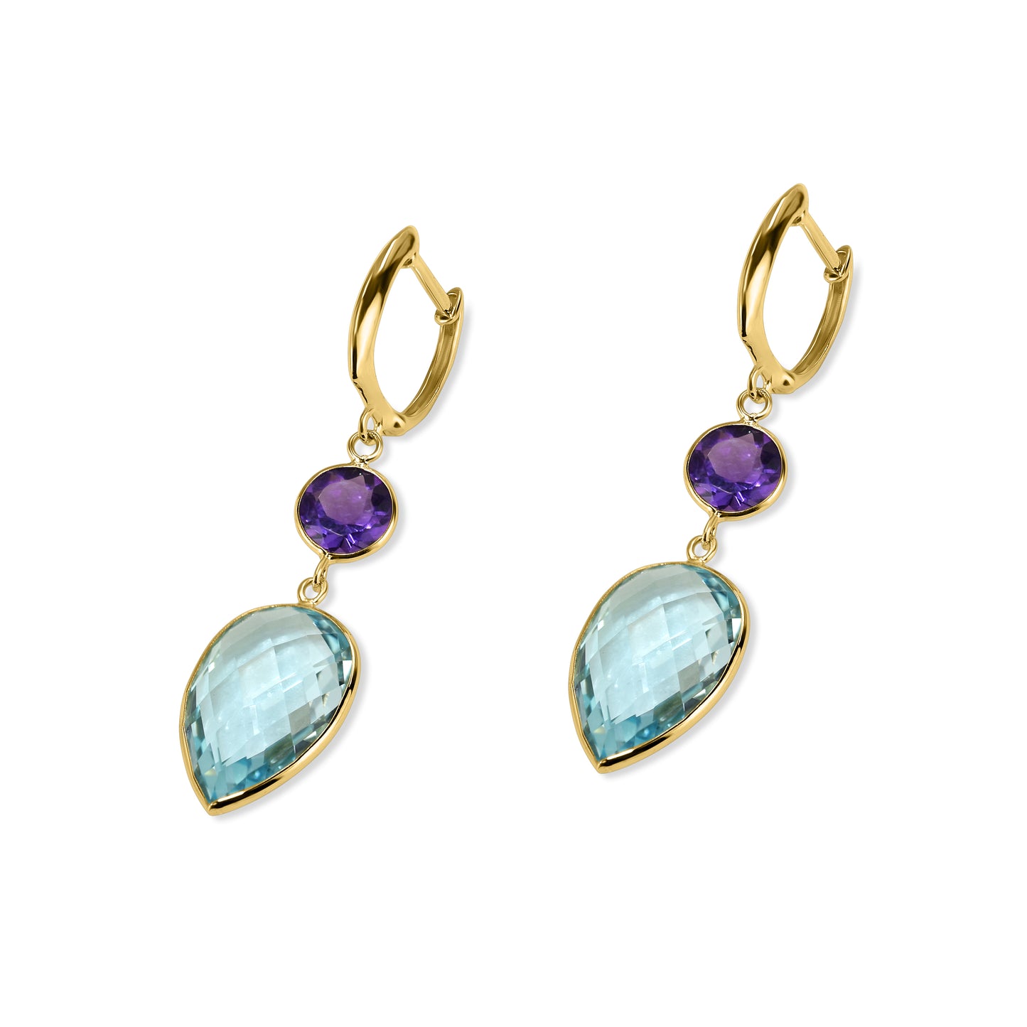 14k Amethyst Blue Topaz Hoop Earring