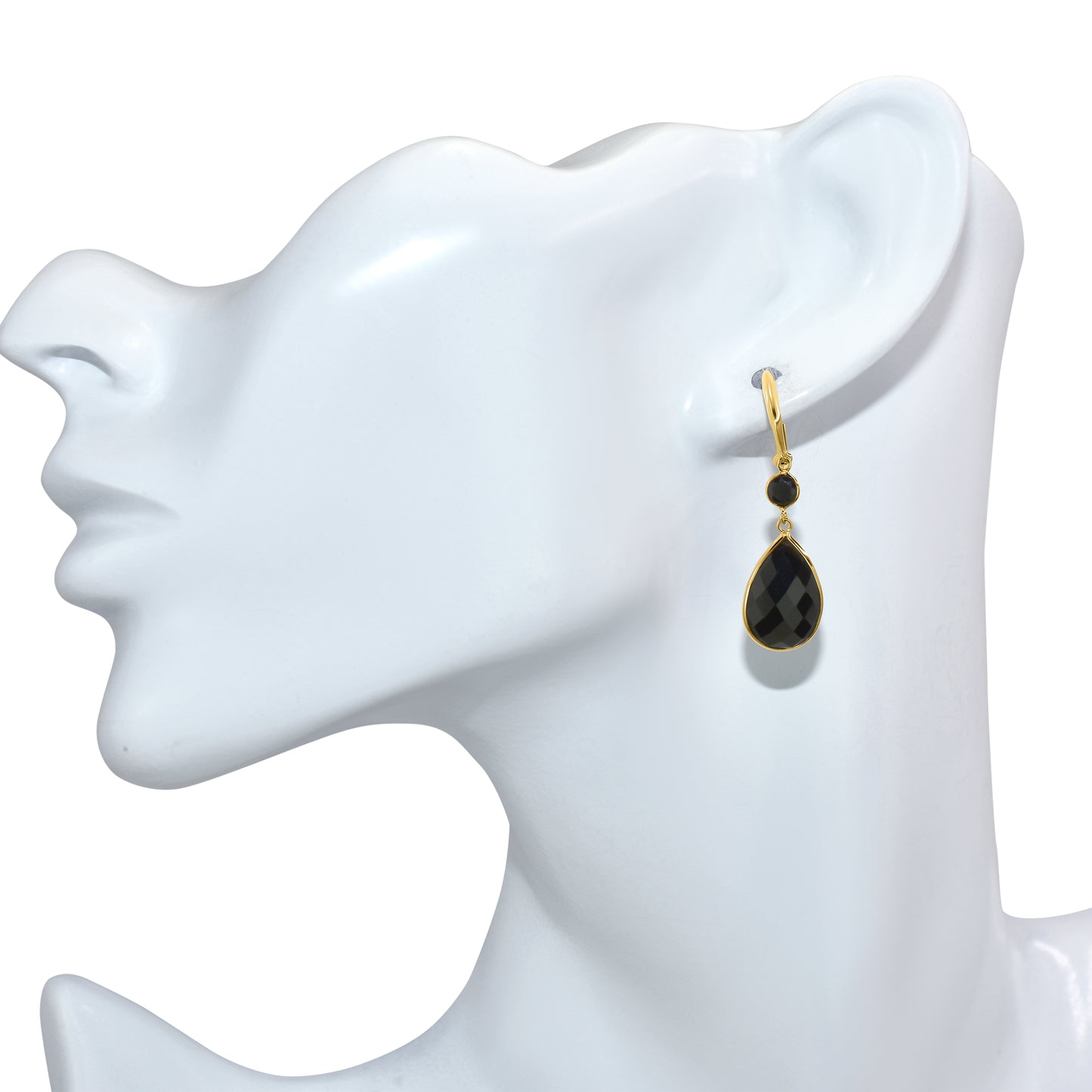 14k Black Onyx Round Pear Hoop Earring