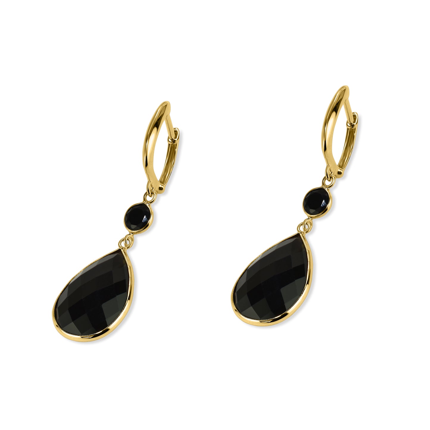 14k Black Onyx Round Pear Hoop Earring