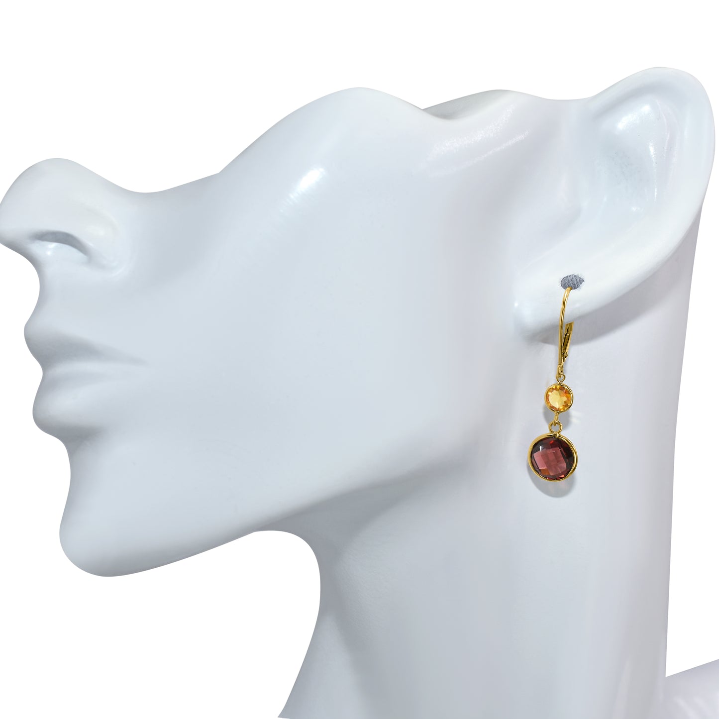 14k Citrine Garnet Leverback Earring