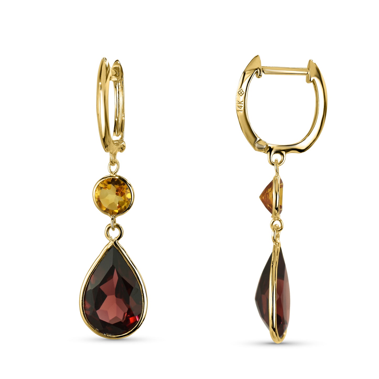 14k Citrine Garnet Pear Hoop Earring