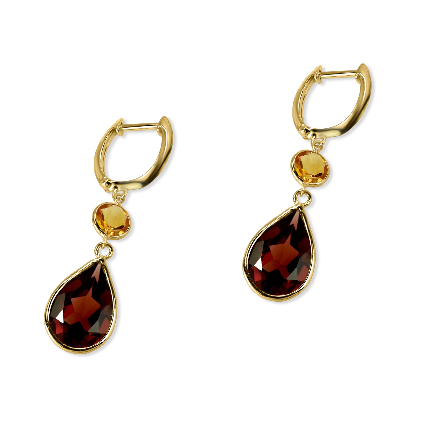 14k Citrine Garnet Pear Hoop Earring