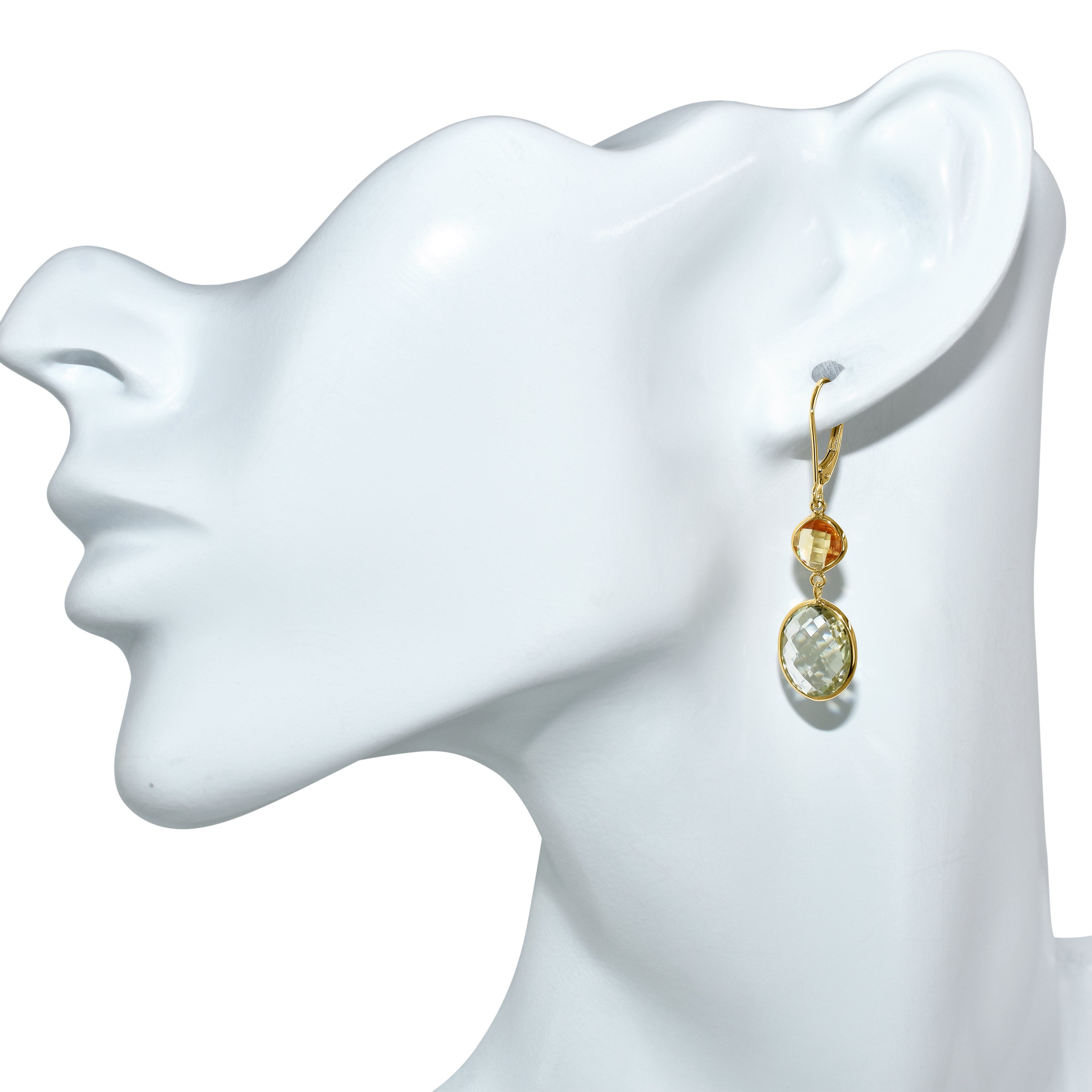 14k Citrine Green Amethyst Leverback Earring
