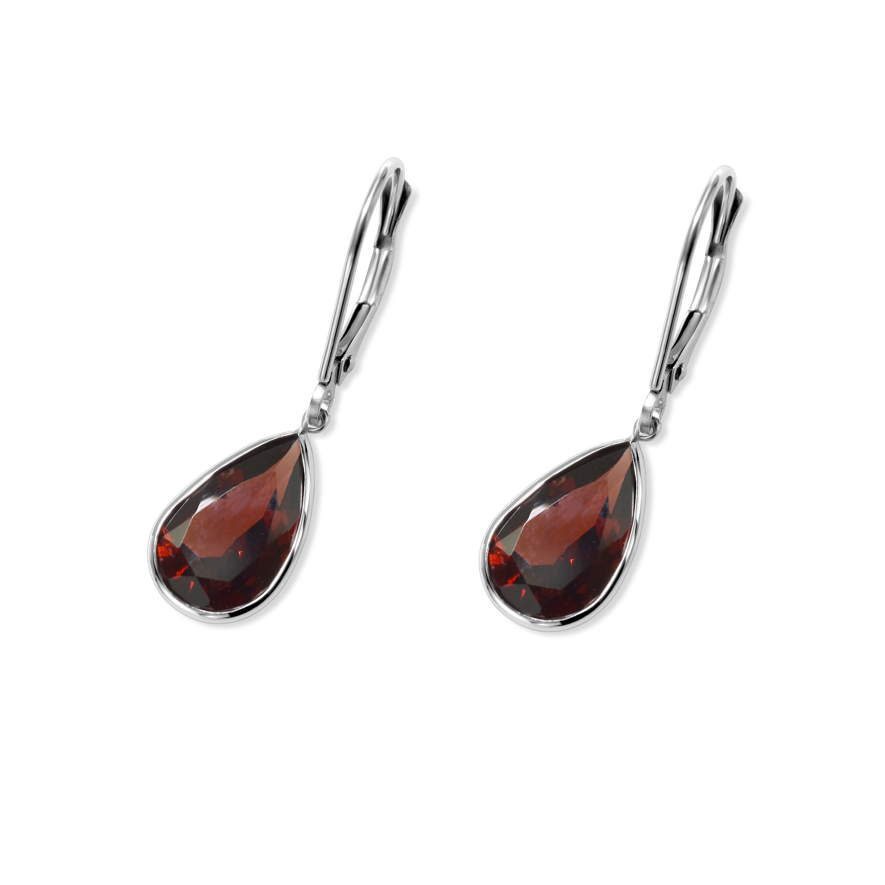 14k White Gold Garnet Pear Leverback Earring