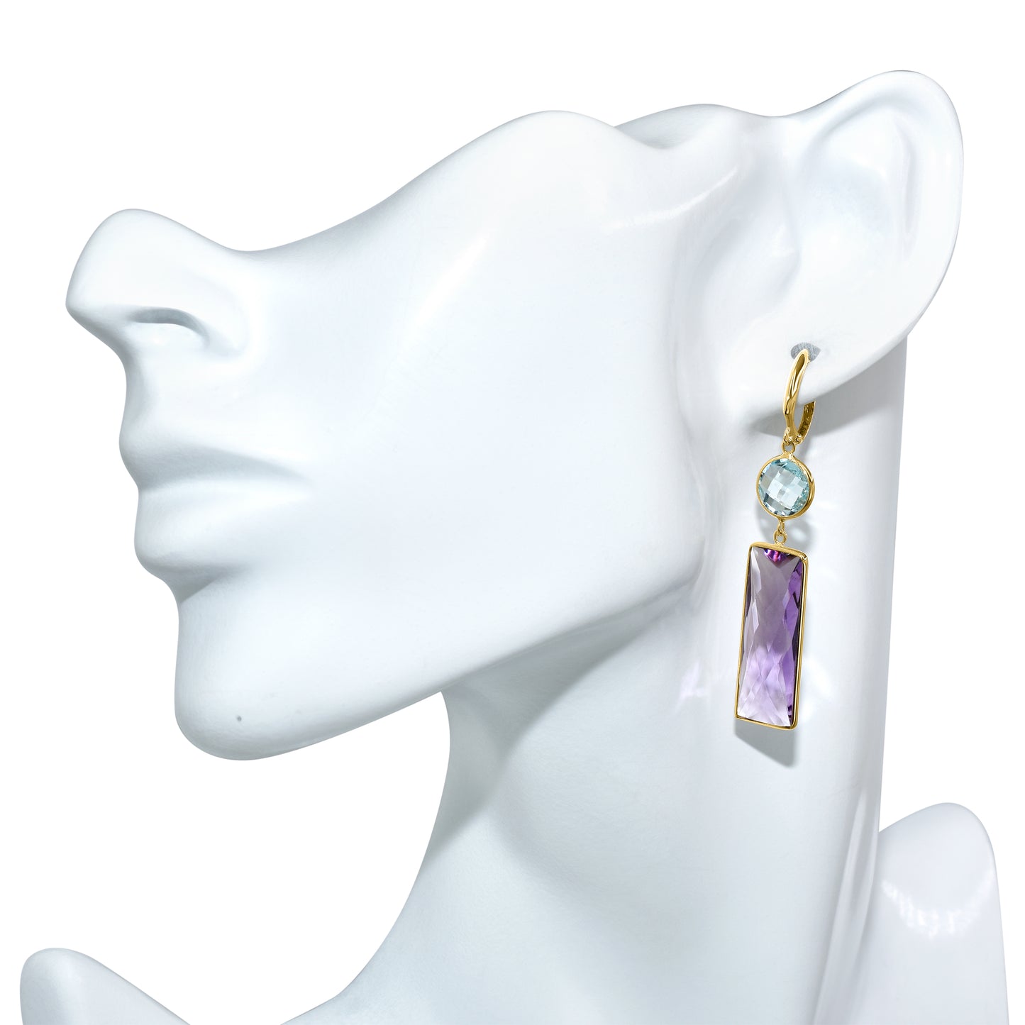 14k Blue Topaz Amethyst Hoop Earring