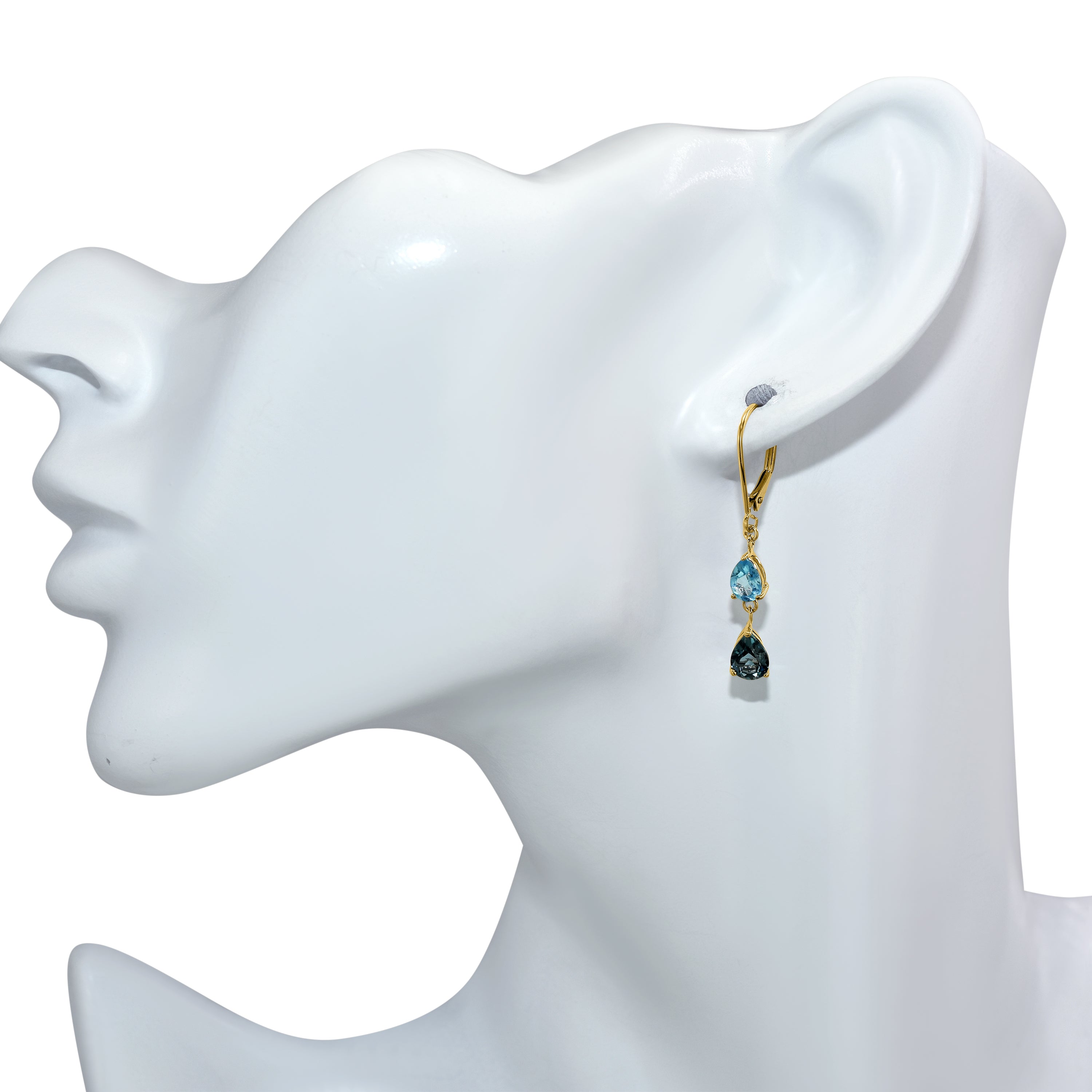 14k White Gold Swiss and London Blue Topaz Leverback Earring