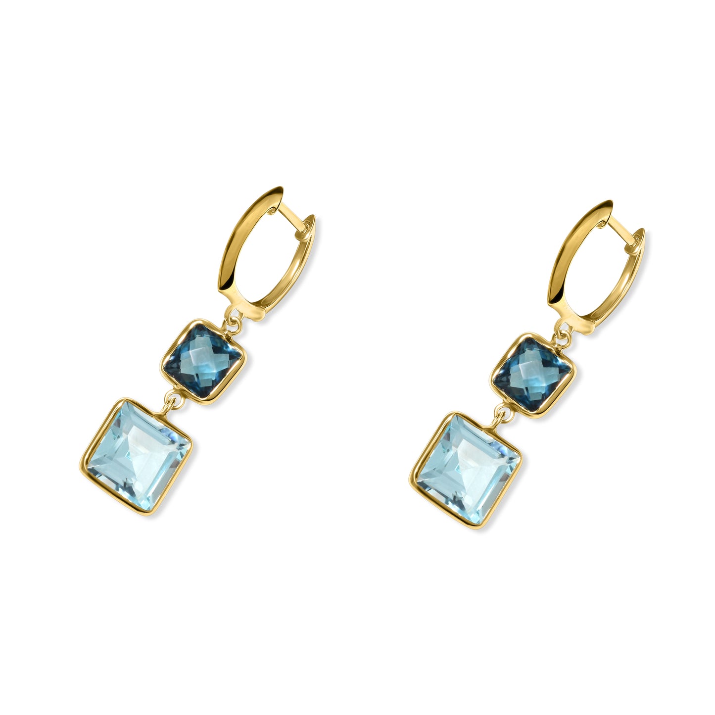 14k London Sky Blue Topaz Square Dangle Hoop Earring