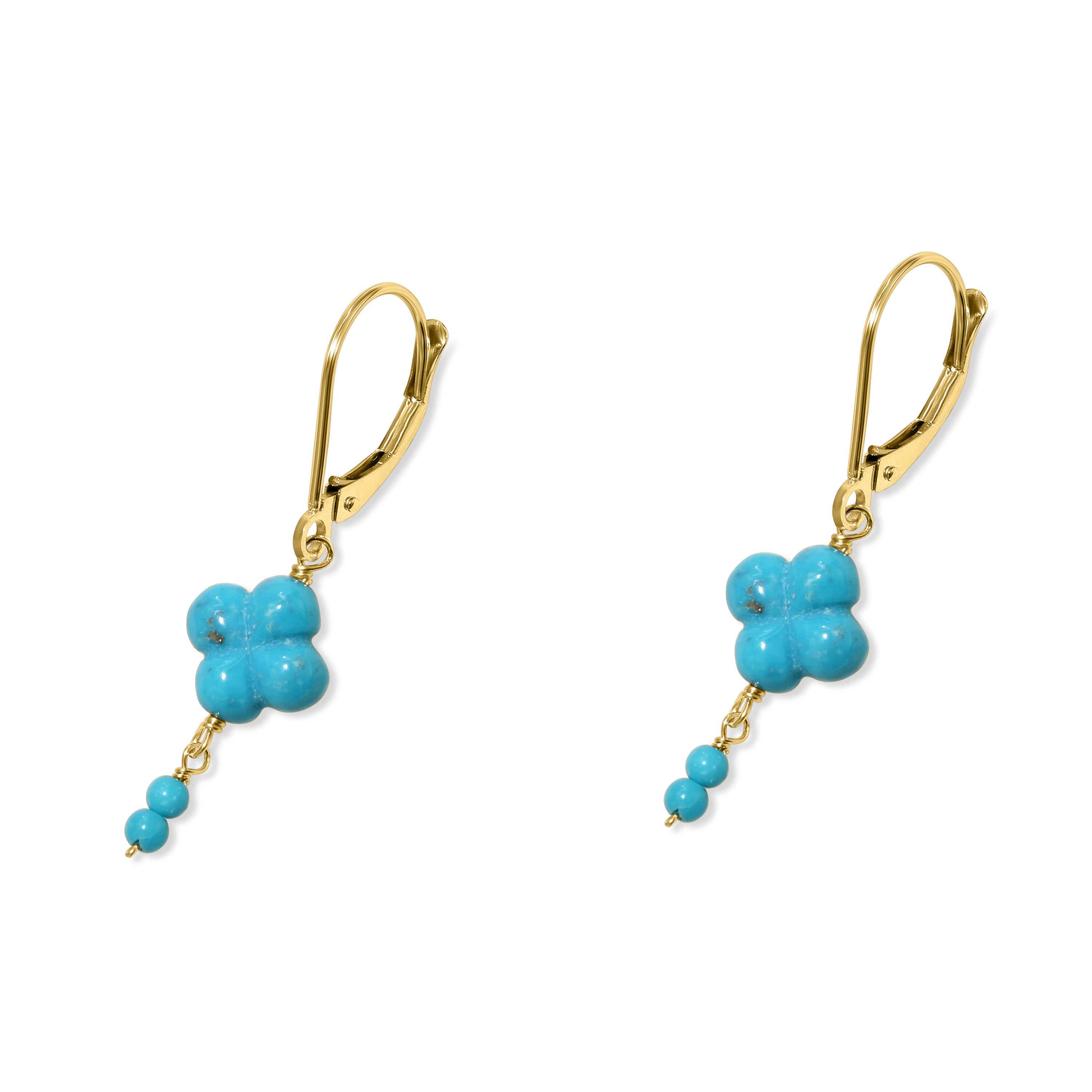 14k Turquoise Clover Leverback Earring