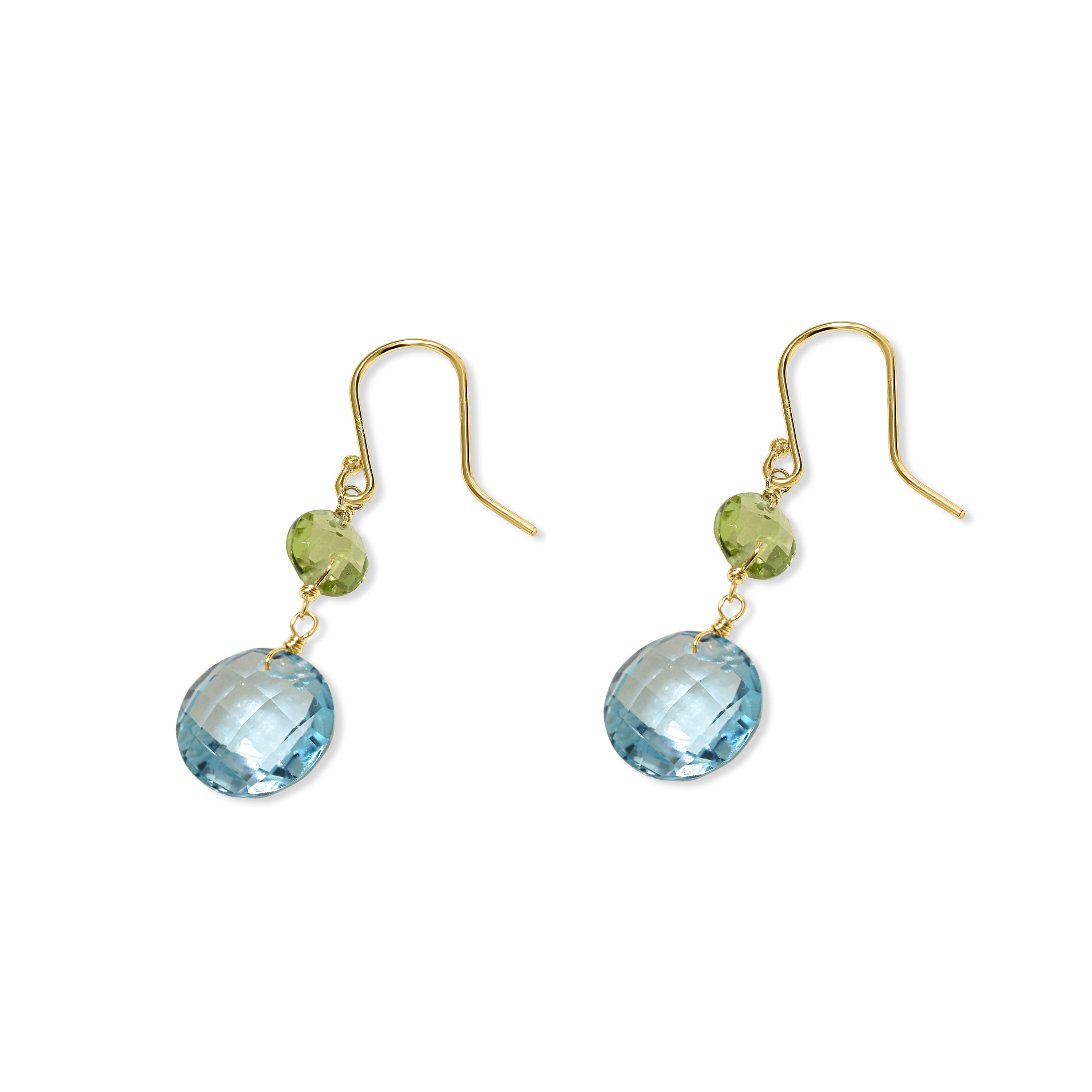 14k Peridot Blue Topaz Coin Hook Earring