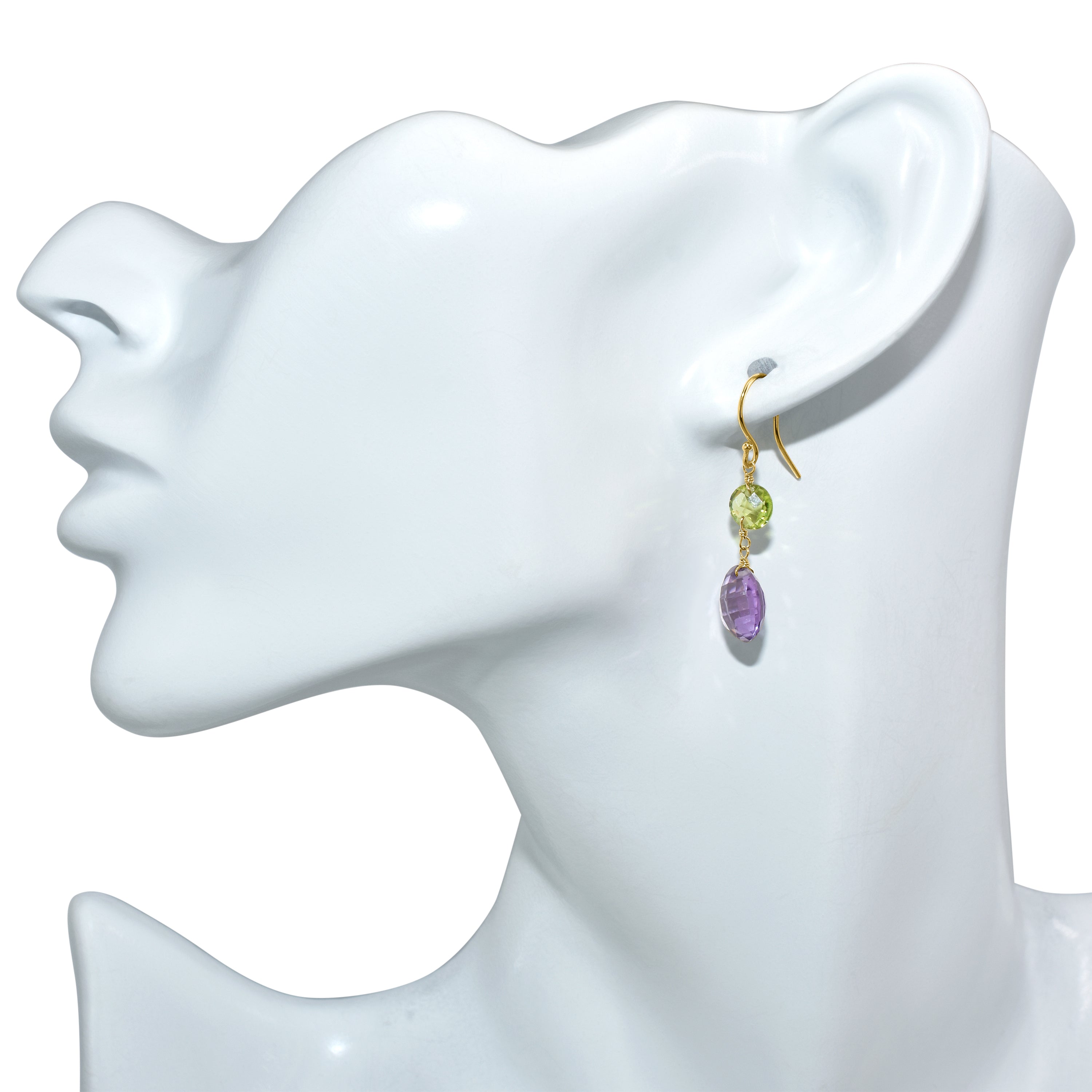 14k Peridot Amethyst Coin Hook Earring