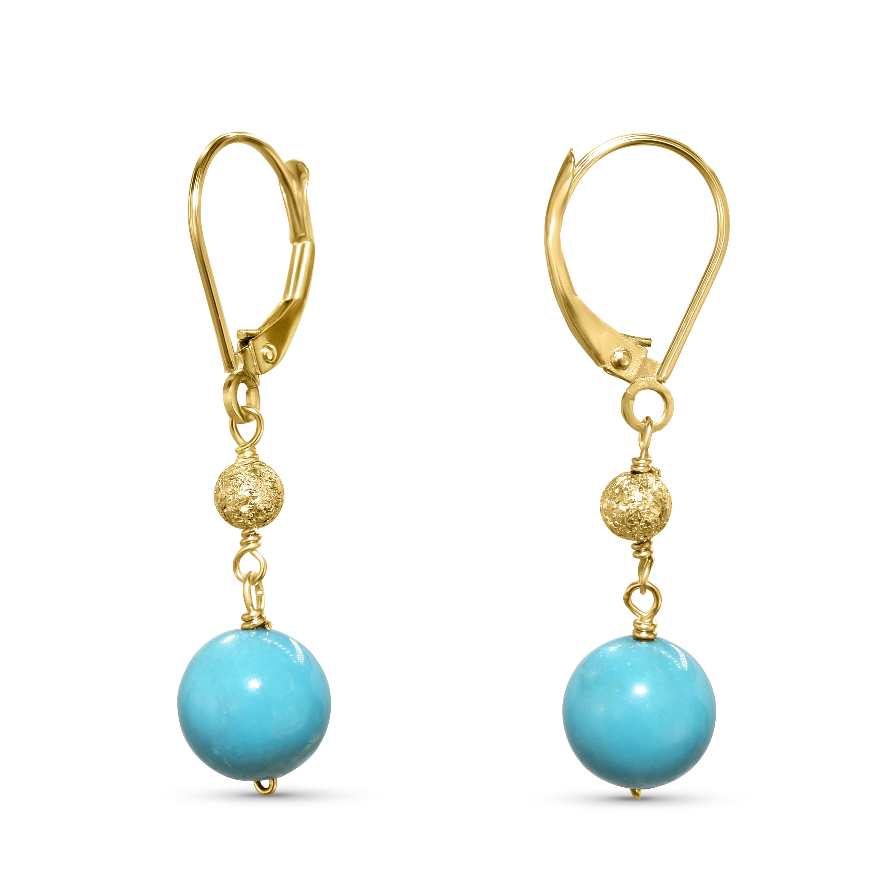 14k Turquoise Fancy Gold Ball Leverback Earring